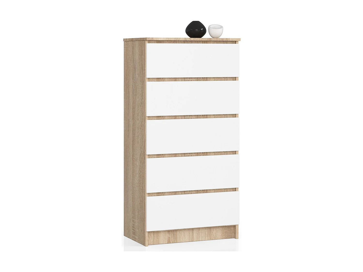 Commode AKORD K60 Chêne Sonoma 60 cm 5 tiroirs façade Blanche 60x40x121 cm