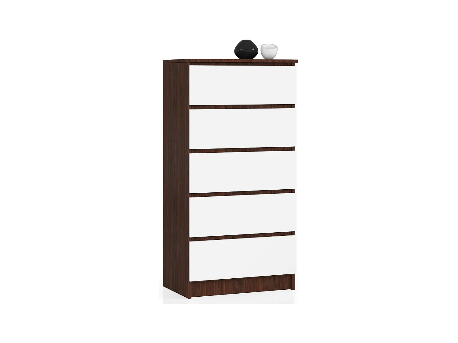 Commode AKORD K60 Wengé 60 cm 5 tiroirs façade Blanche 60x40x121 cm