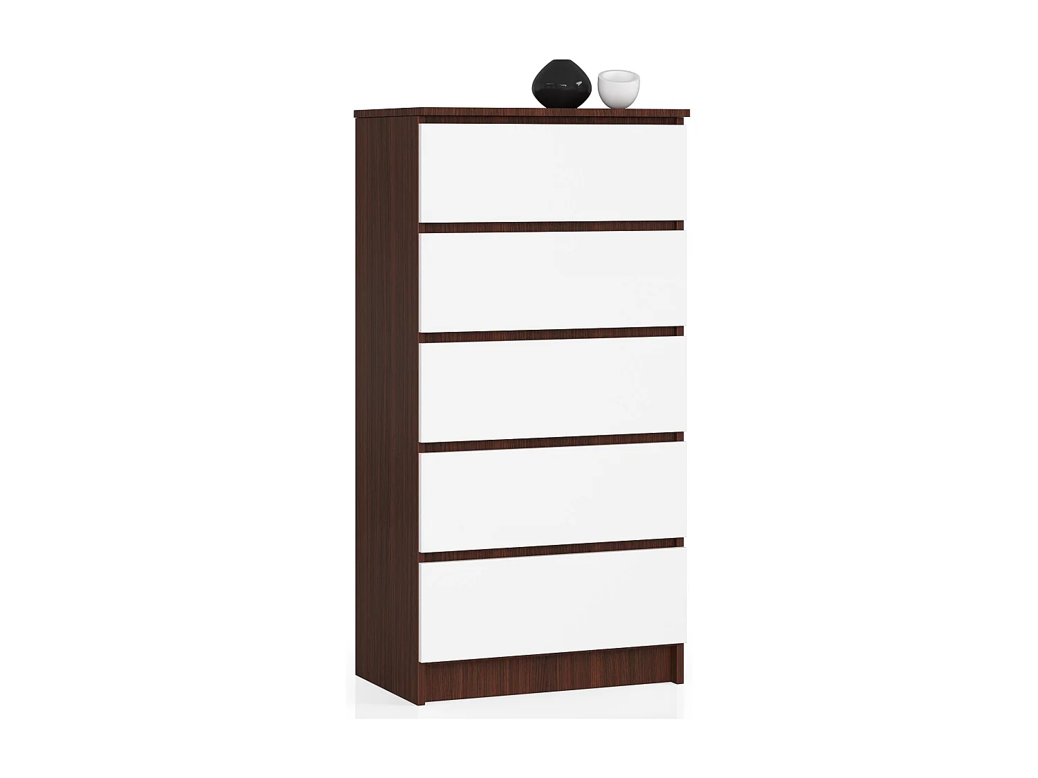 Commode AKORD K60 Wengé 60 cm 5 tiroirs façade Blanche 60x40x121 cm