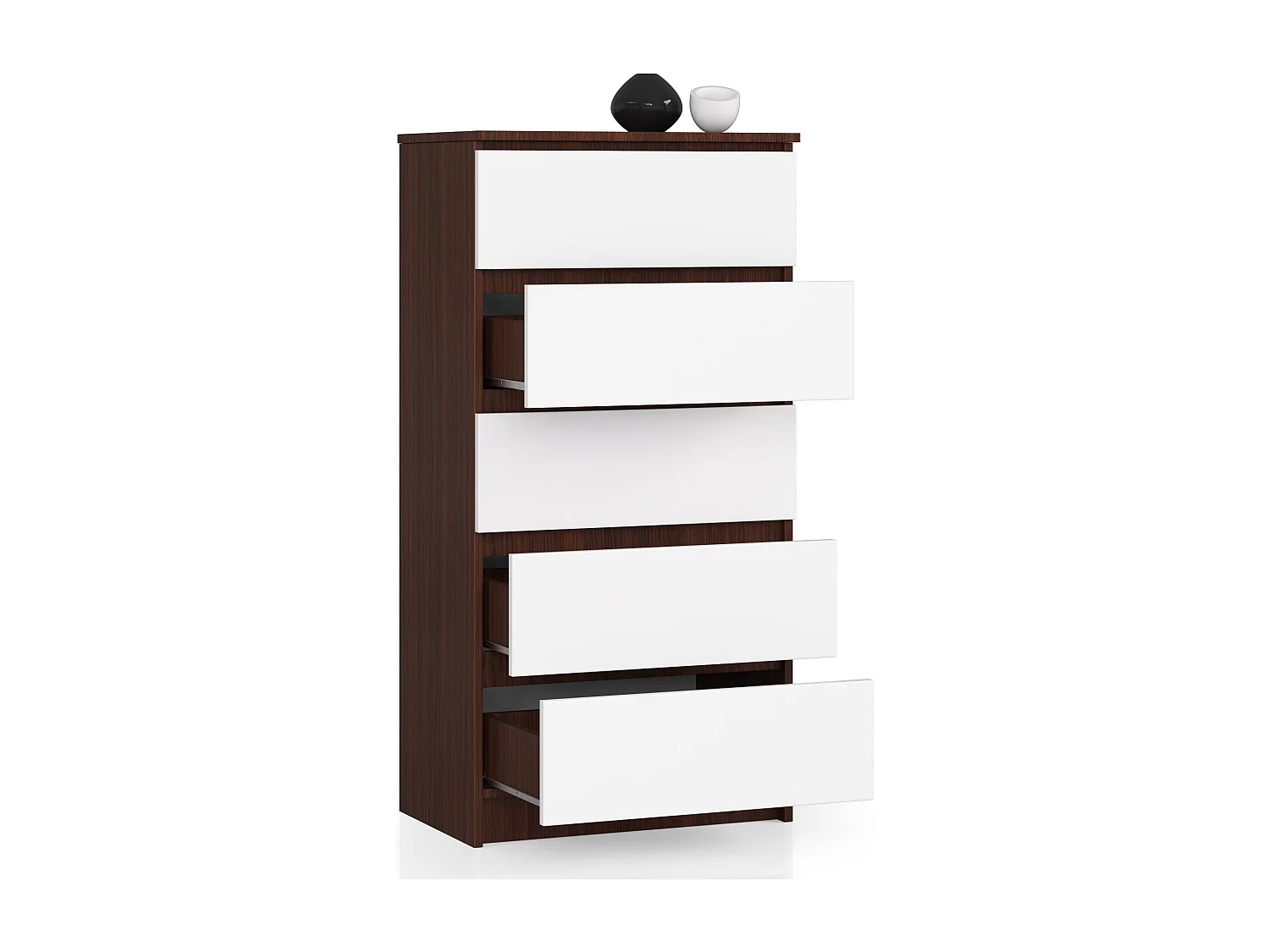 Commode AKORD K60 Wengé 60 cm 5 tiroirs façade Blanche 60x40x121 cm