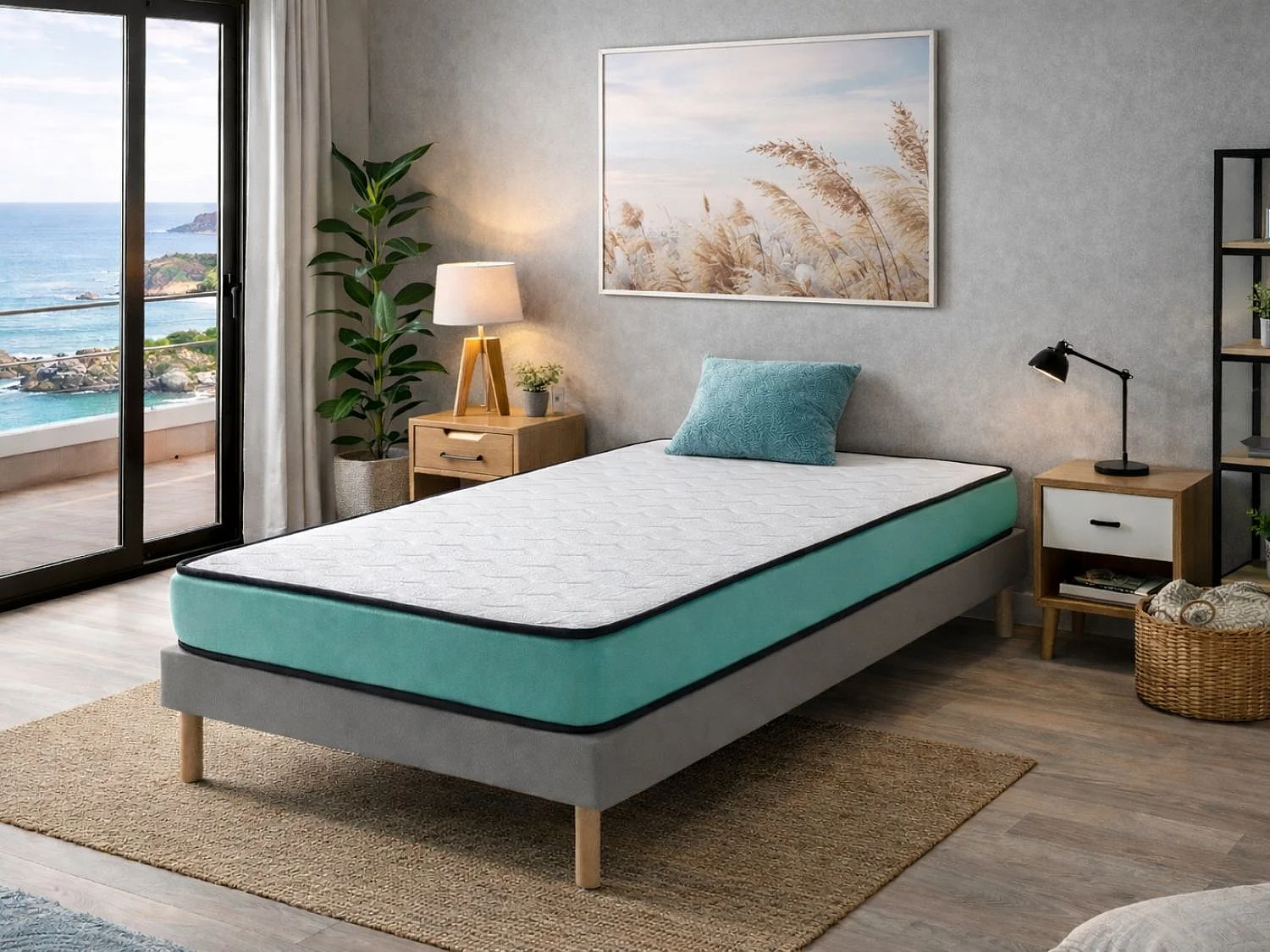 Pack Matelas 80X200 LIT ENFANTS h14 CM PROMO CONFORT + 1 oreiller junior 70x35 cm + 1 Protège matelas 80X200 cm