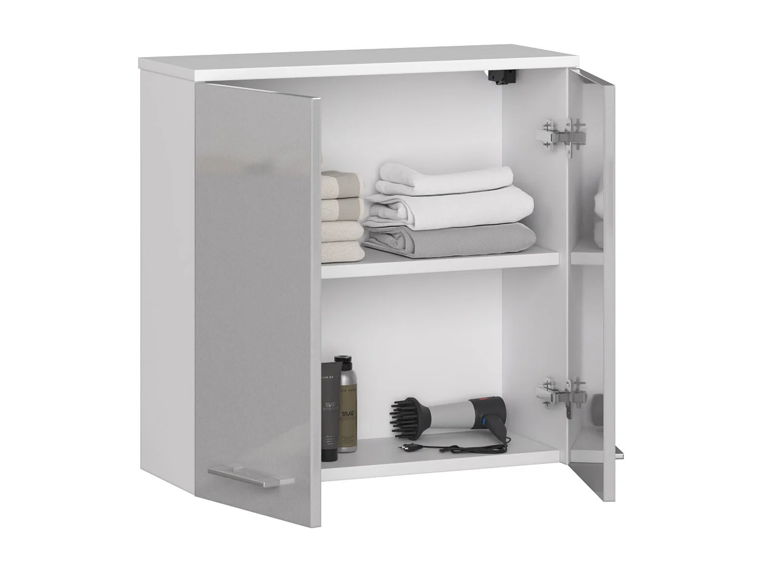 Armoire salle de bains AKORD FIN accr. au mur Blanche 60 cm 2 portes façade Métallique Brillant 2 étagères 60x22,5x60 cm