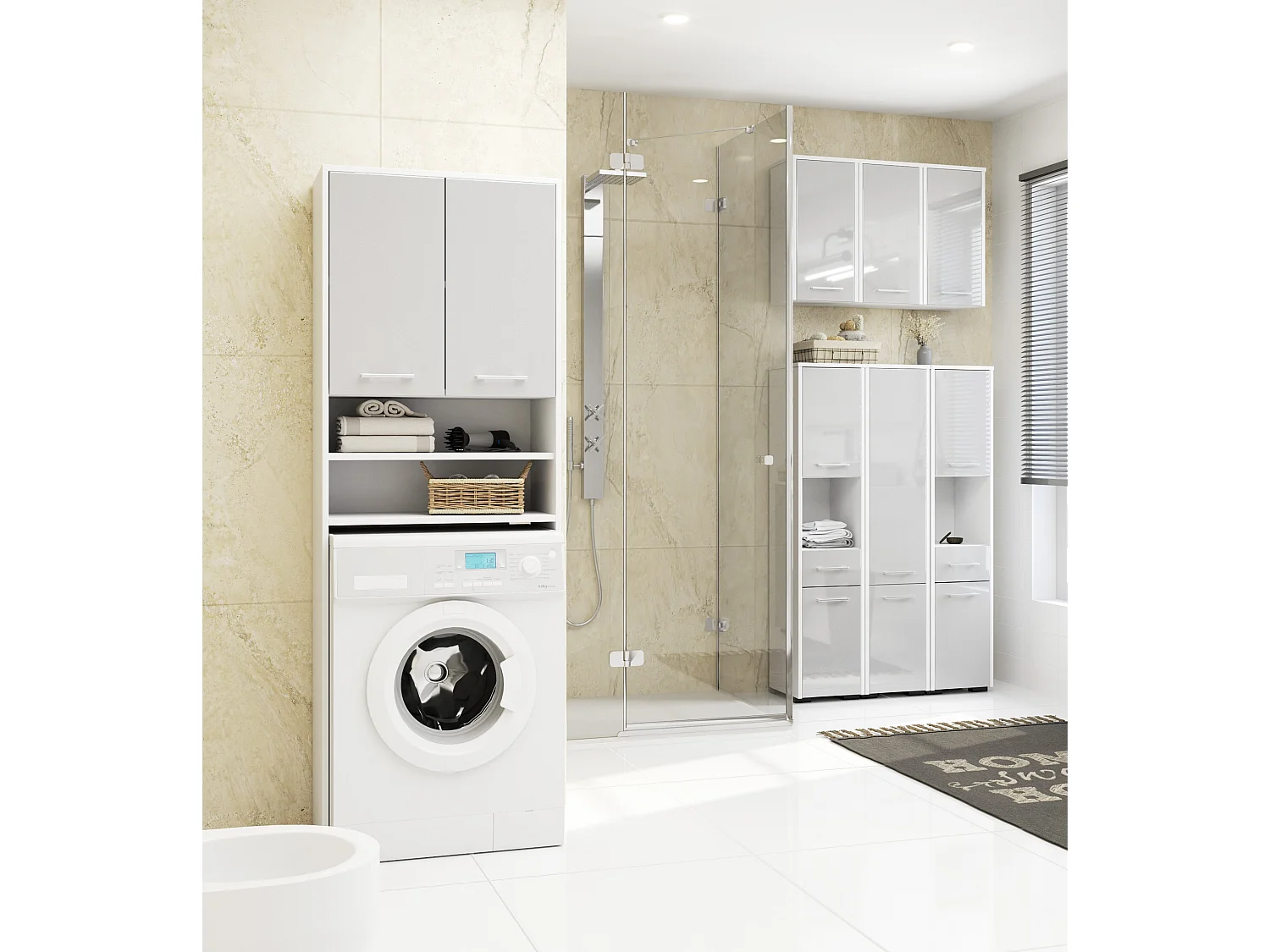 Armoire salle de bains AKORD FIN accr. au mur Blanche 60 cm 2 portes façade Métallique Brillant 2 étagères 60x22,5x60 cm