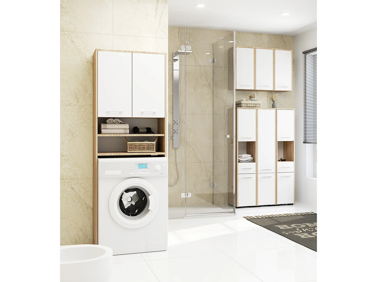 Hangende Badkamerkast FIN W60 met 2 Deuren / AKORD Furniture Factory / Sonoma Eik - Wit / 60 x 60 x 22,5 cm