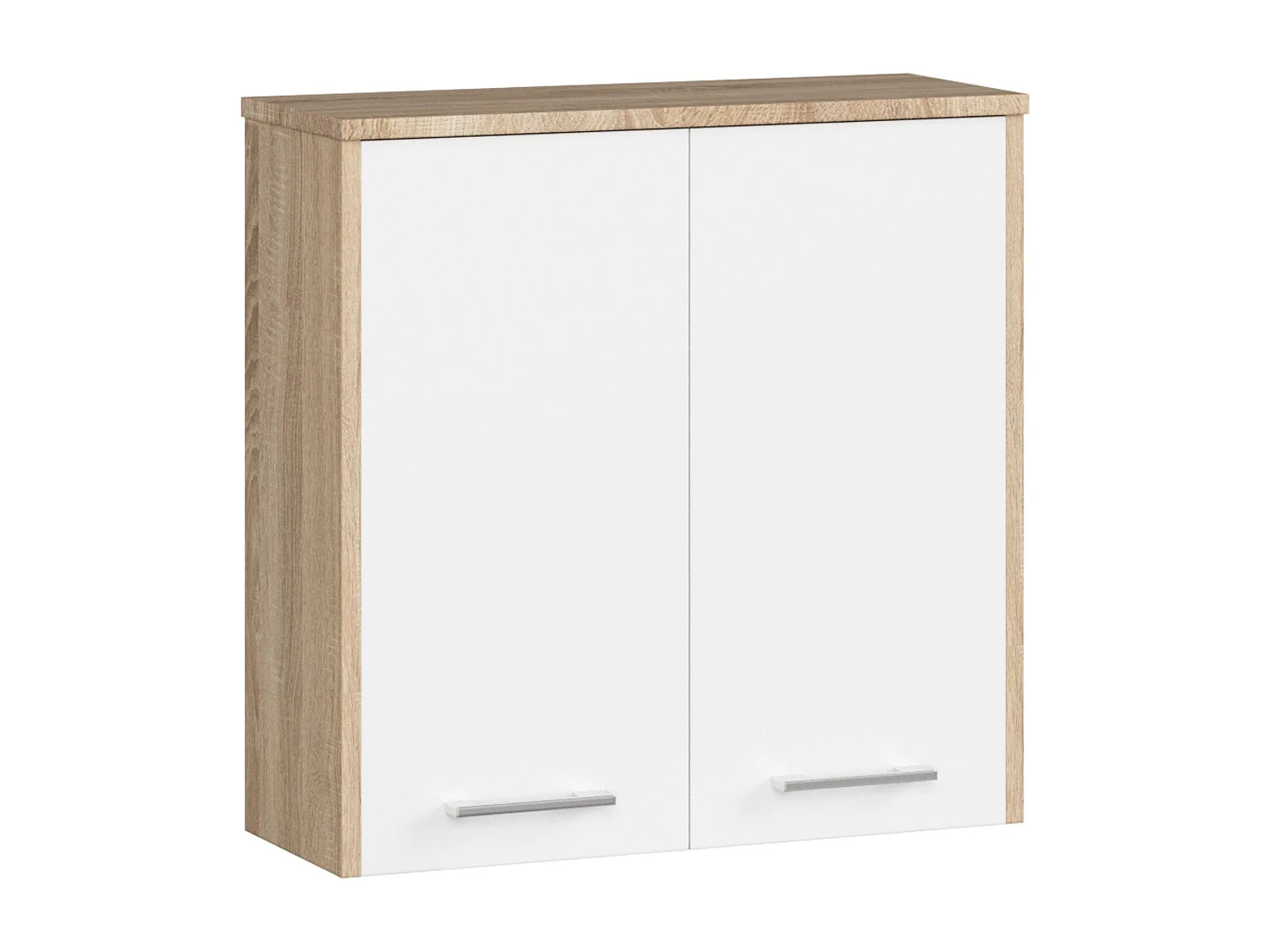 Hängender Badezimmerschrank AKORD FIN Sonoma-Eiche 60 cm 2 Türen 2 Ebenen Front Weiß B60 x H60 x T22,5 cm