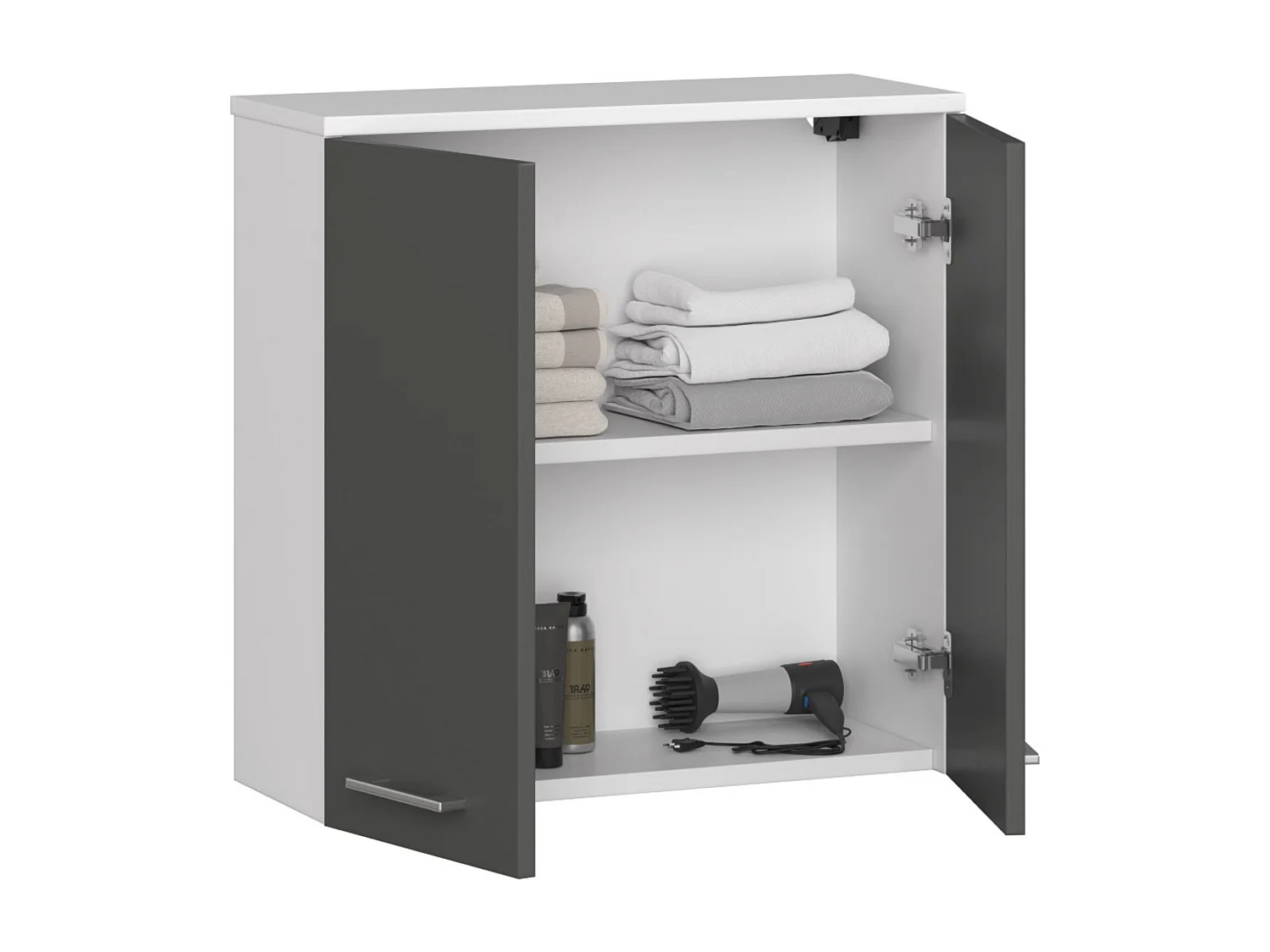 Mobile bagno sospeso AKORD FIN Bianca 60 cm 2 ante inserto frontale Grigio Grafite 60x22,5x60 cm