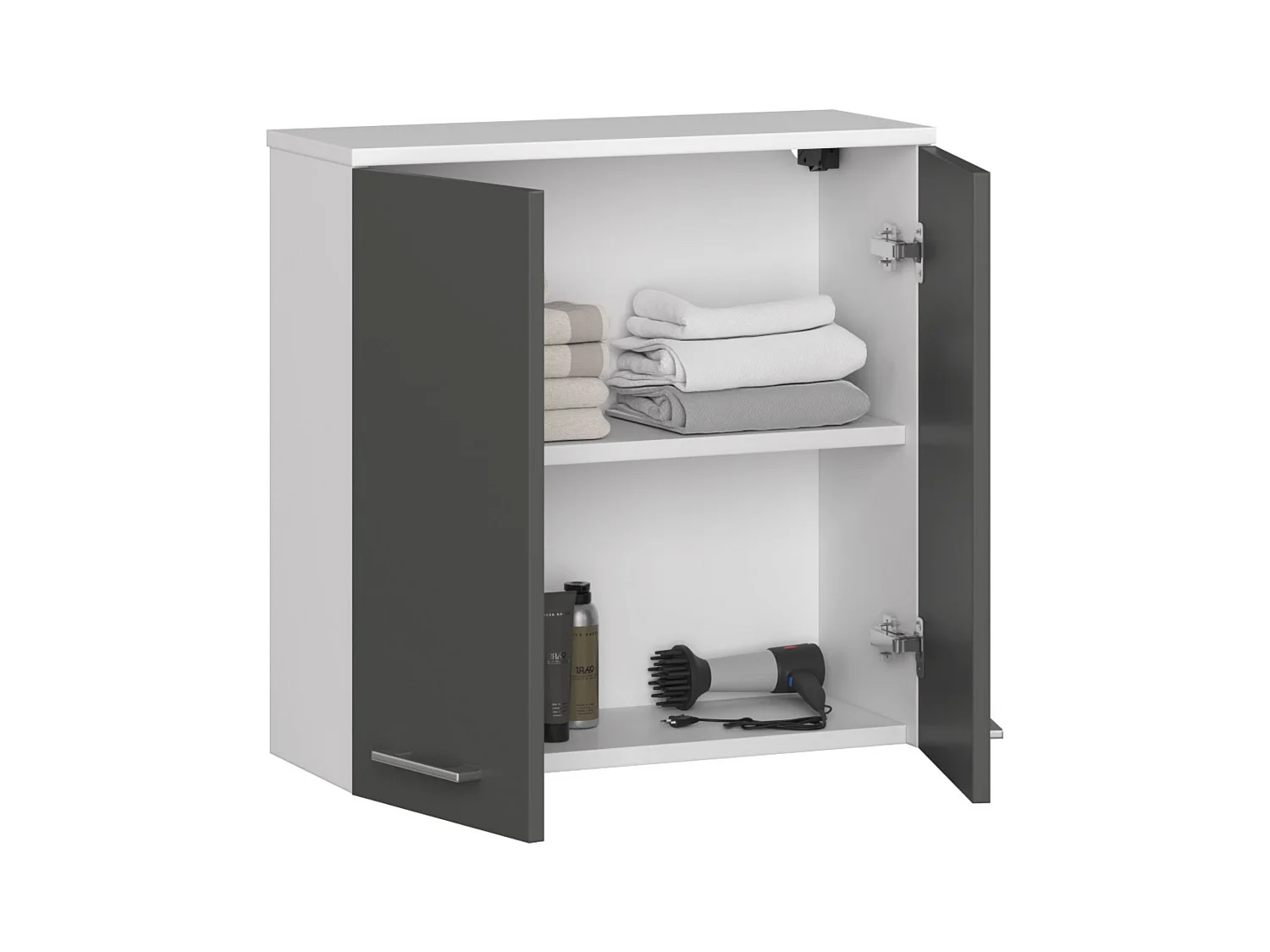 Szafka łazienkowa AKORD FIN Biała 60 cm 2 drzwi kolor Grafit Szary mat 2 półki 60x22,5x60 cm