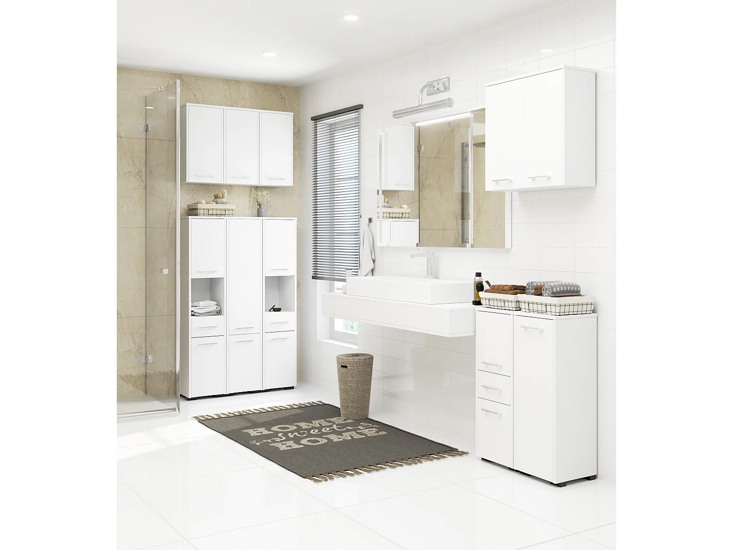 Armoire salle de bains AKORD FIN accr. au mur Blanche 60 cm 2 portes façade Blanche 2 étagères 60x22,5x60 cm