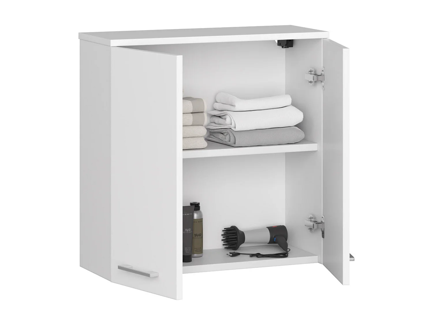 Armoire salle de bains AKORD FIN accr. au mur Blanche 60 cm 2 portes façade Blanche 2 étagères 60x22,5x60 cm