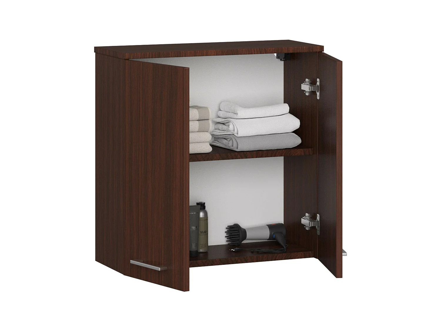 Armoire salle de bains AKORD FIN accr. au mur Wengé 60 cm 2 portes façade Wengé 2 étagères 60x22,5x60 cm