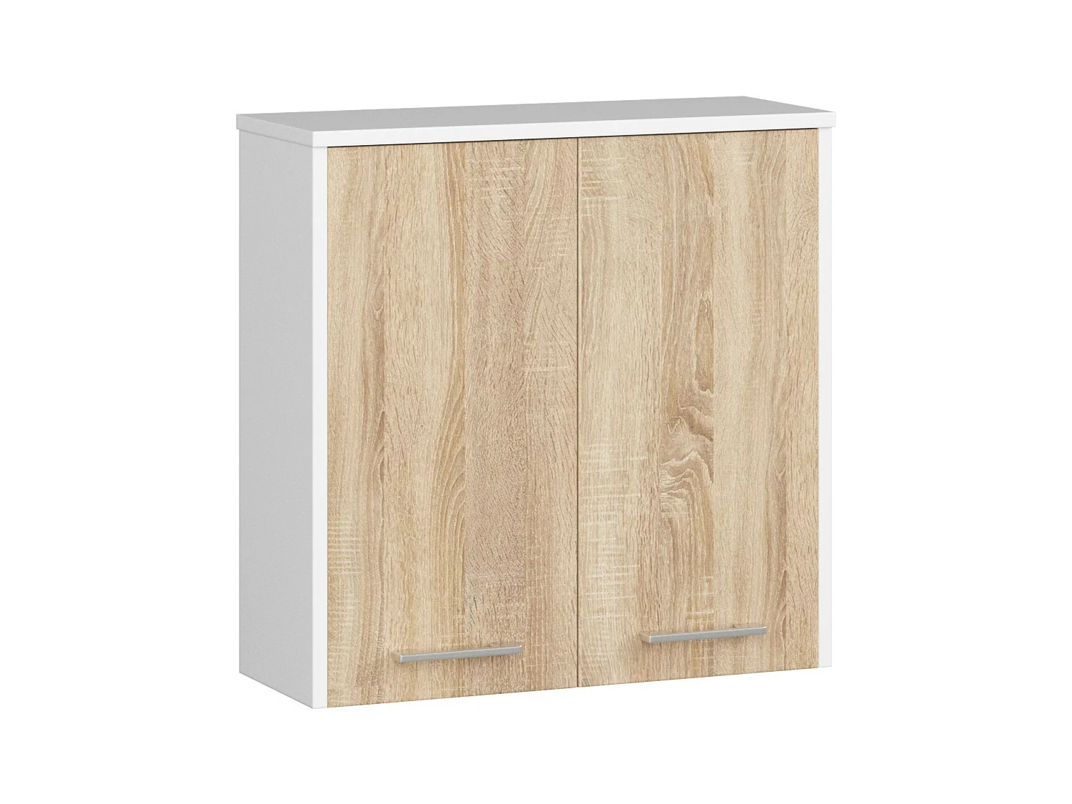 Armoire salle de bains AKORD FIN accr. au mur Blanche 60 cm 2 portes façade Chêne Sonoma 2 étagères 60x22,5x60 cm