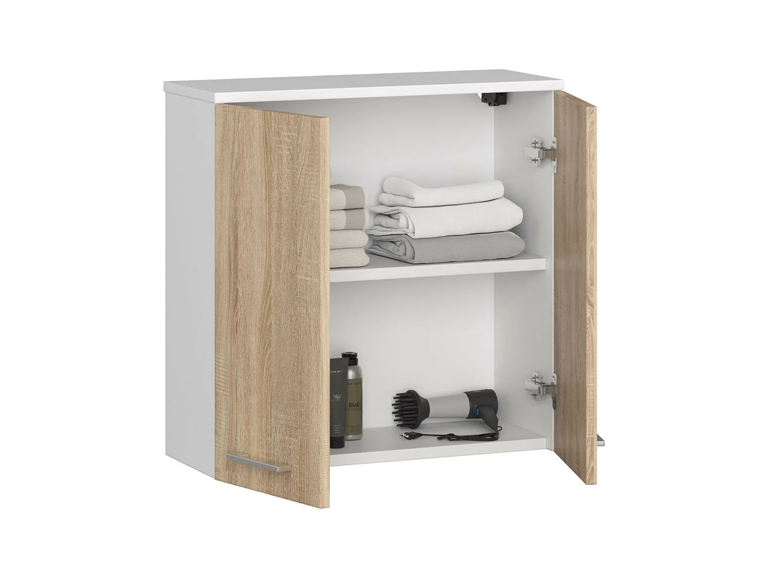Szafka łazienkowa AKORD FIN Biała 60 cm 2 drzwi kolor Dąb Sonoma mat 2 półki 60x22,5x60 cm