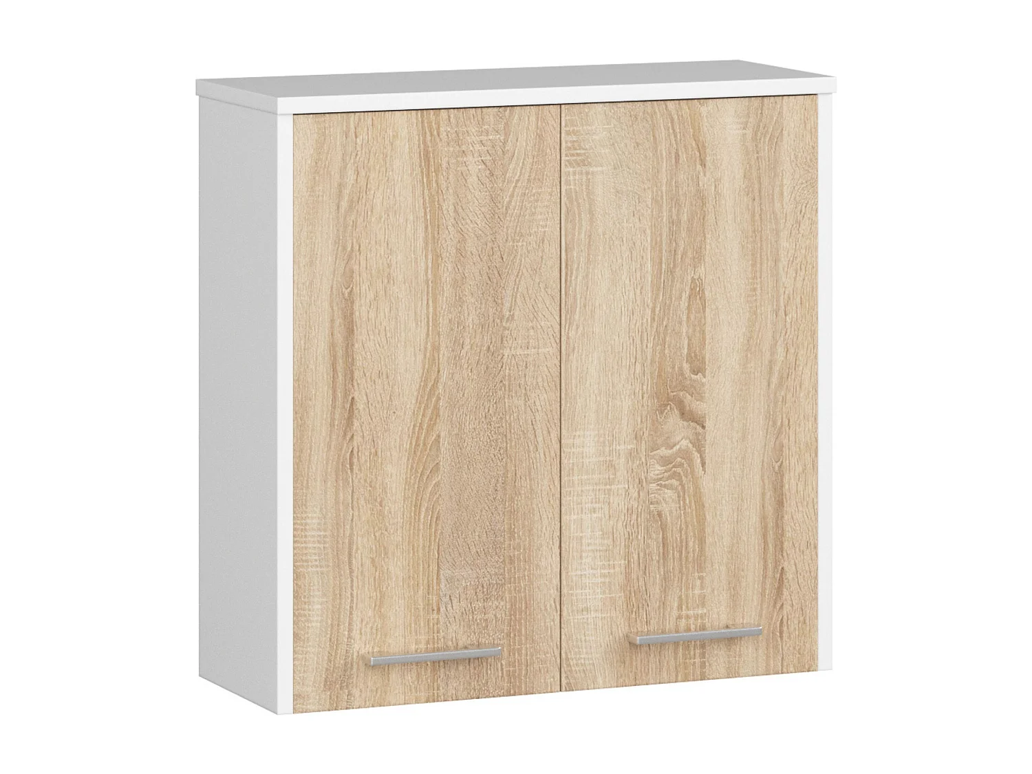 Armoire salle de bains AKORD FIN accr. au mur Blanche 60 cm 2 portes façade Chêne Sonoma 2 étagères 60x22,5x60 cm