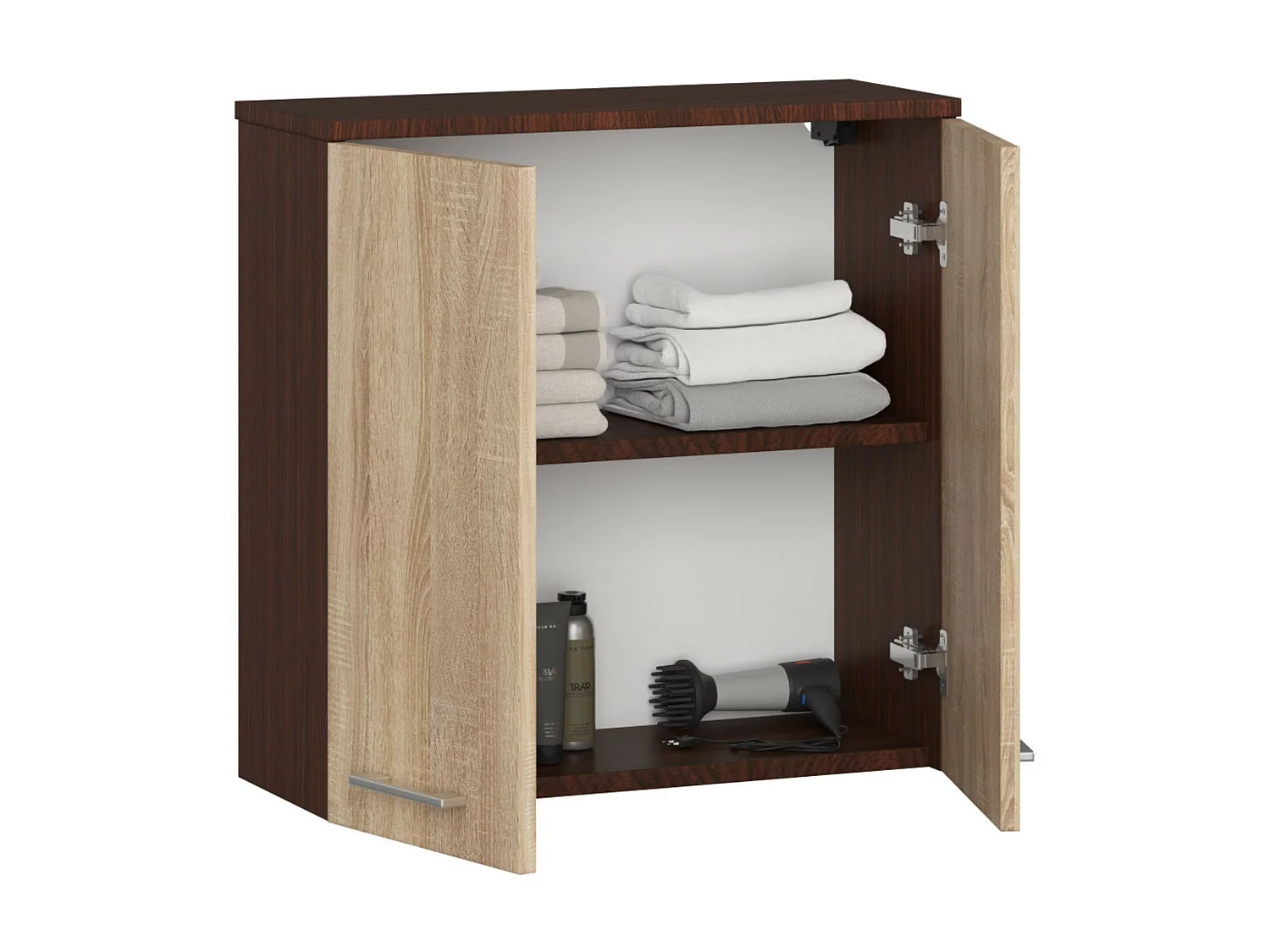Armoire salle de bains AKORD FIN accr. au mur Wengé 60 cm 2 portes façade Chêne Sonoma 2 étagères 60x22,5x60 cm