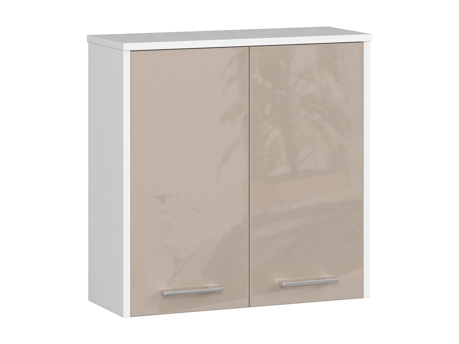 Armoire salle de bains AKORD FIN accr. au mur Blanche 60 cm 2 portes façade Cappuccino Brillant 2 étagères 60x22,5x60 cm