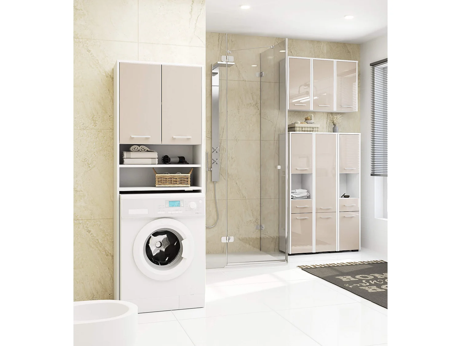 Armoire salle de bains AKORD FIN accr. au mur Blanche 60 cm 2 portes façade Cappuccino Brillant 2 étagères 60x22,5x60 cm