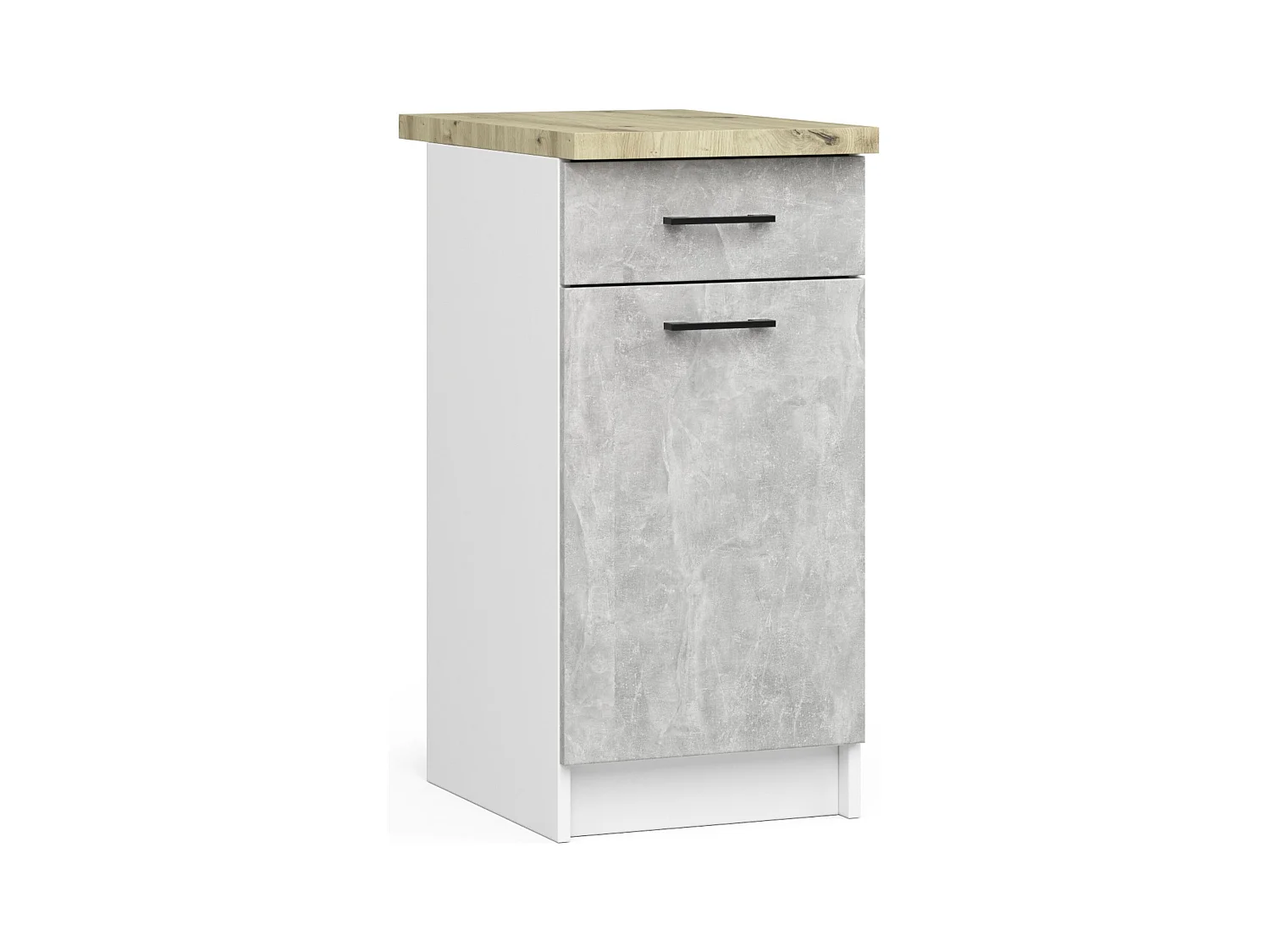Ensemble De Cuisine AKORD OLIWIA 1.8m Blanc 180 cm 7 portes 1 tiroir façade Béton 8 étagères 180x46x203 cm