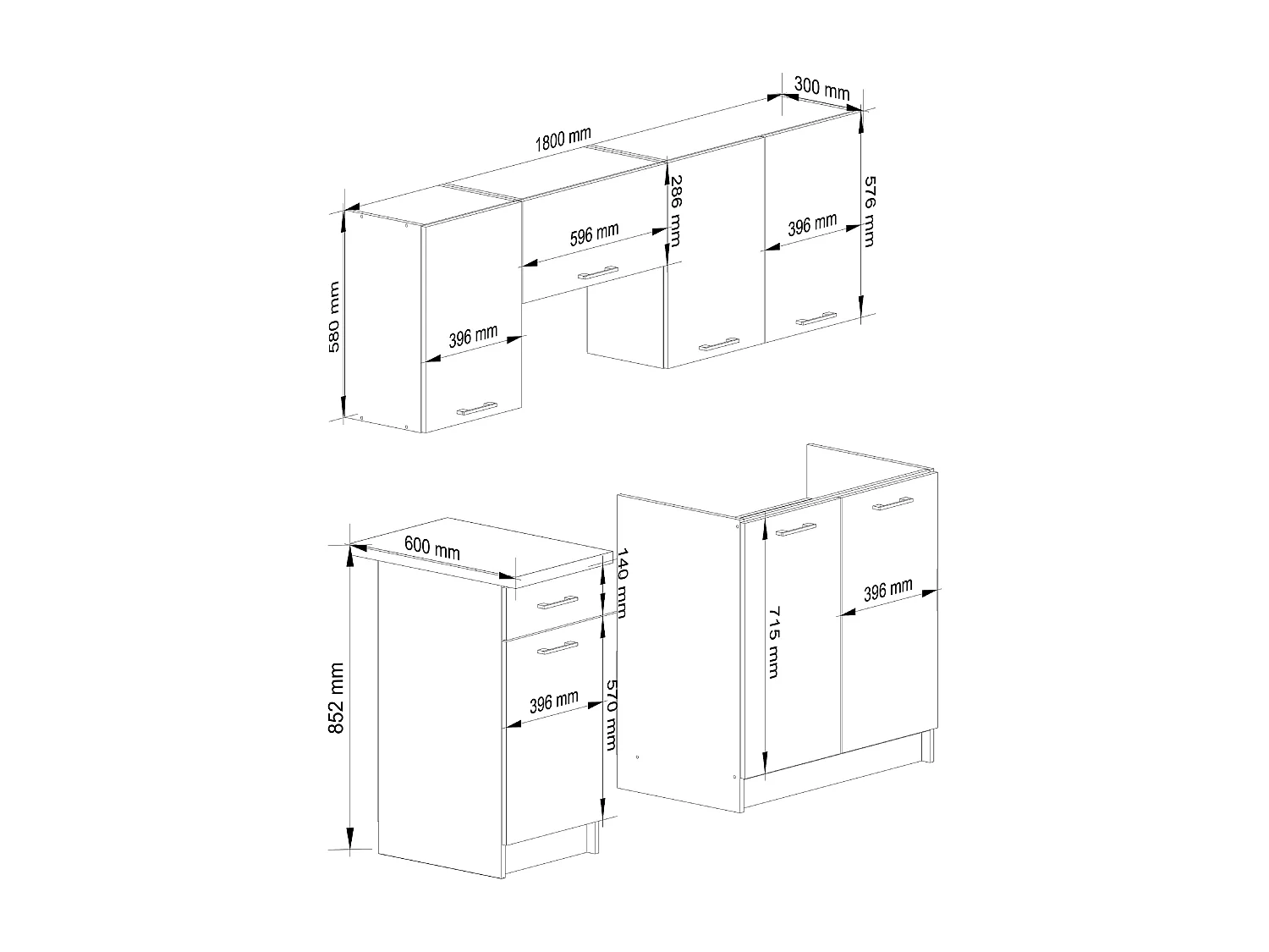 Ensemble De Cuisine AKORD OLIWIA 1.8m Blanc 180 cm 7 portes 1 tiroir façade Béton 8 étagères 180x46x203 cm