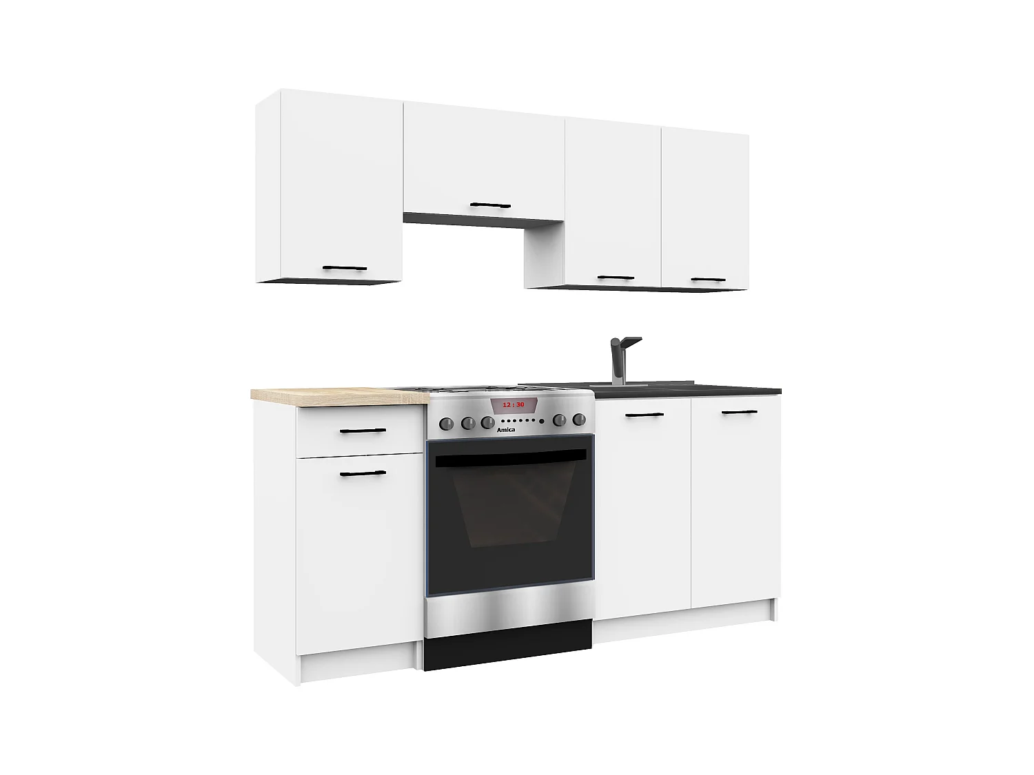 Ensemble De Cuisine AKORD OLIWIA 1.8m Blanc 180 cm 7 portes 1 tiroir façade Blanche 8 étagères 180x46x203 cm