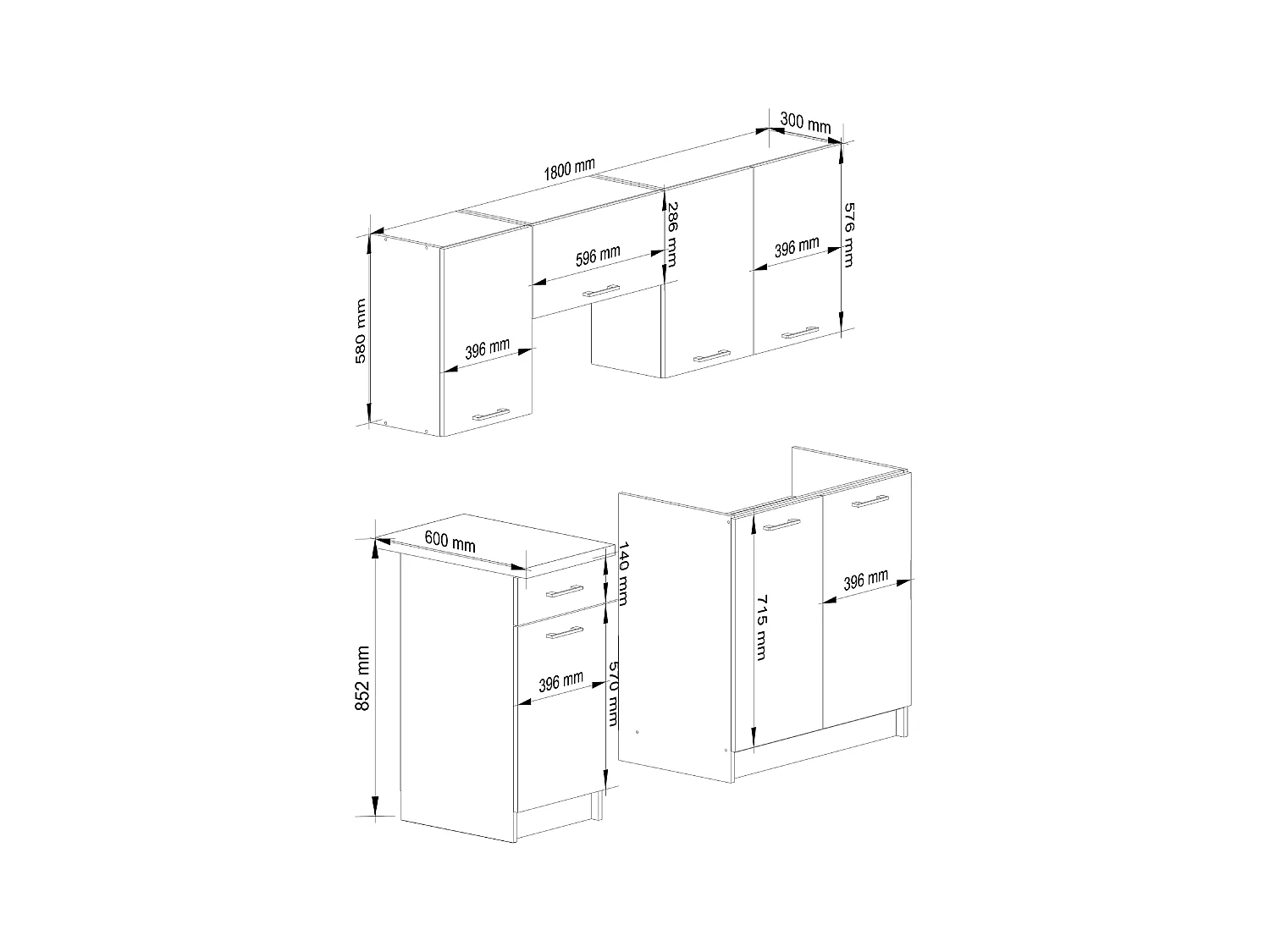 Ensemble De Cuisine AKORD OLIWIA 1.8m Blanc 180 cm 7 portes 1 tiroir façade Blanche 8 étagères 180x46x203 cm