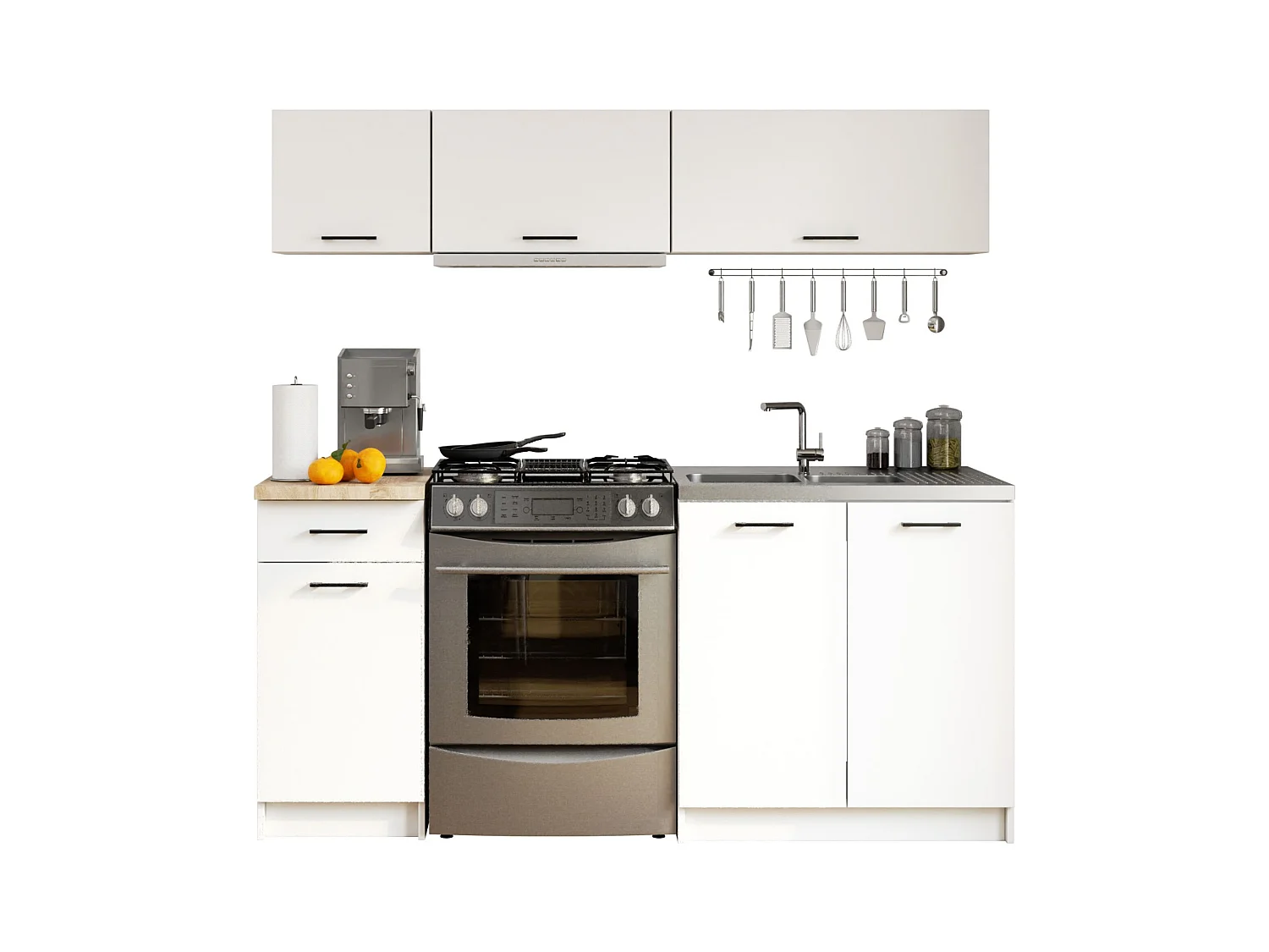Ensemble De Cuisine AKORD OLIWIA G1 Blanc 180 cm 6 portes 1 tiroir façade Blanche 6 étagères 180x46x174 cm