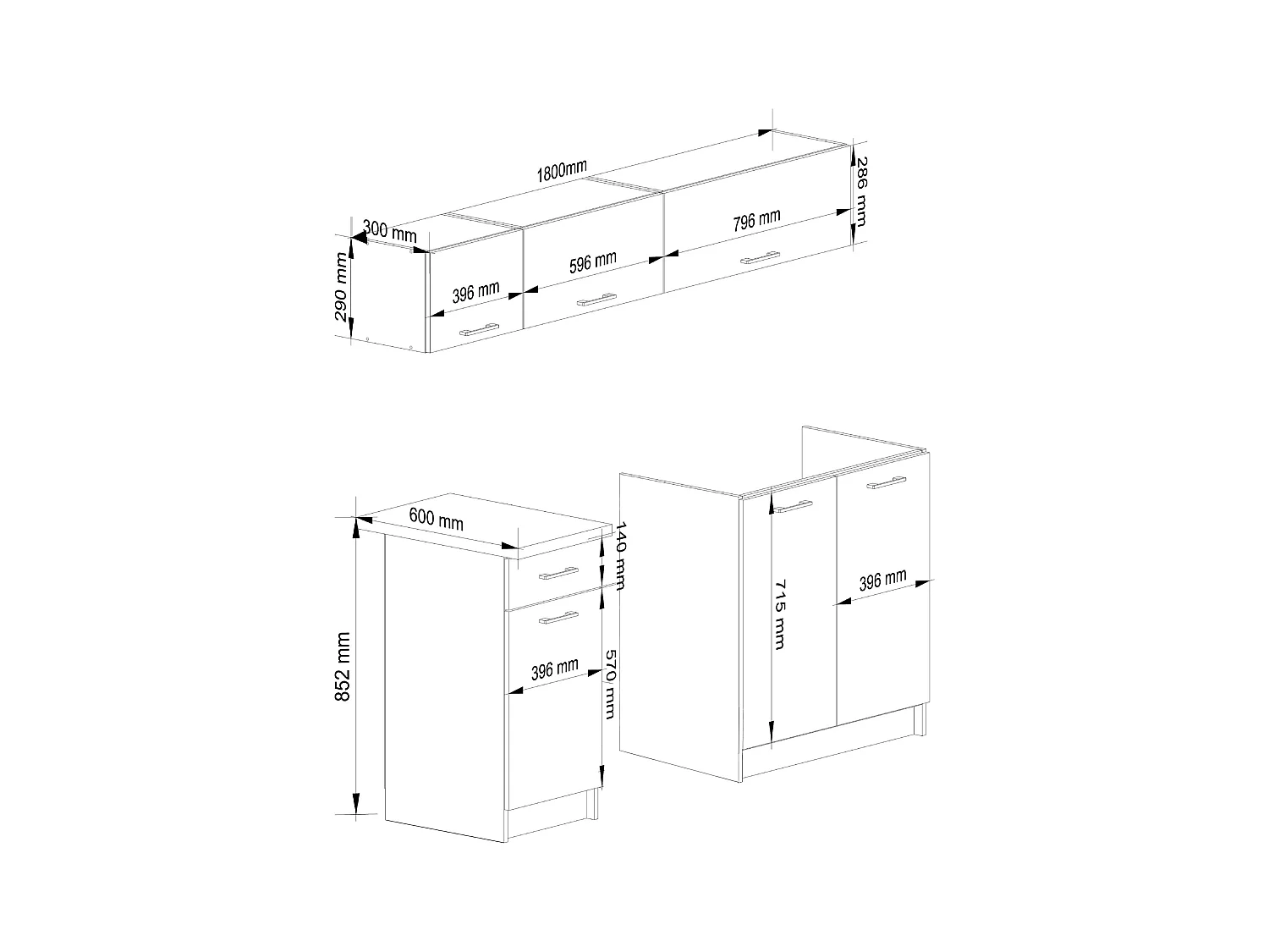 Ensemble De Cuisine AKORD OLIWIA G1 Blanc 180 cm 6 portes 1 tiroir façade Blanche 6 étagères 180x46x174 cm