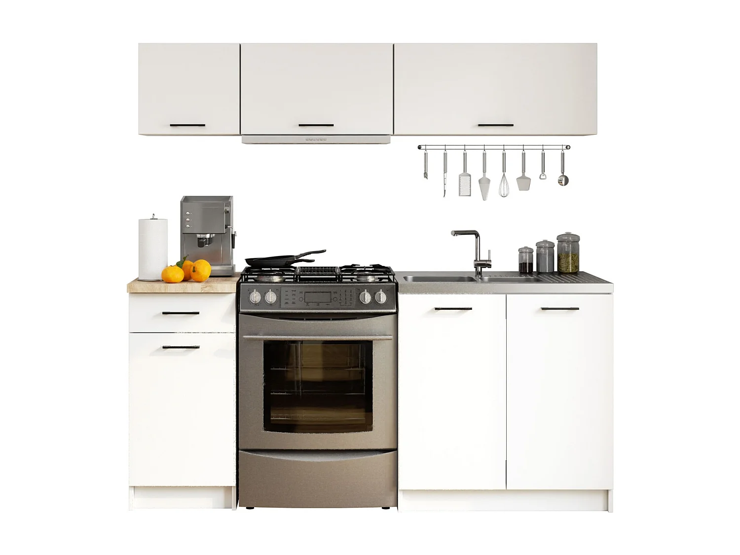 Conjunto de cocina AKORD OLIWIA G1 18m Blanco 180 cm 6 puertas 1 cajón frente en color Blanco 6 estantes 180x46x174 cm