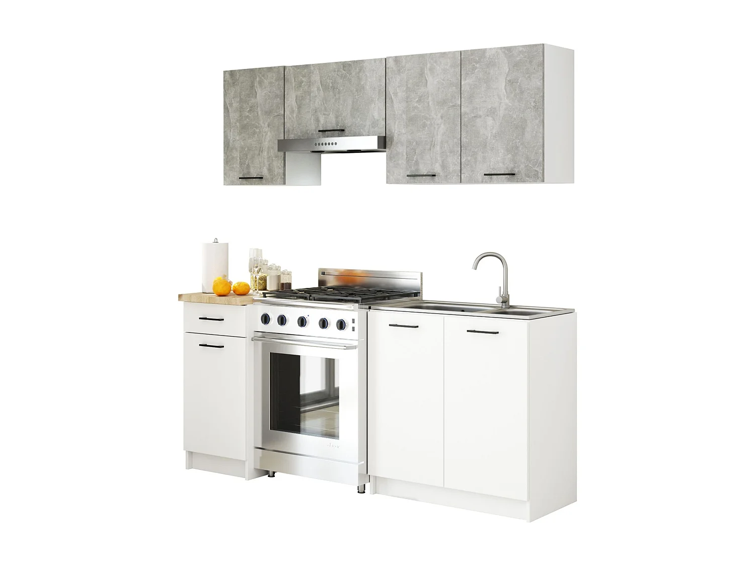 Complete Keuken, Keukenmeubelset OLIWIA met Verkblad 180 cm breed / Keukeneenheid zonder apparatuur / Beton Grijs - Wit / 180 x 203 x 46 cm
