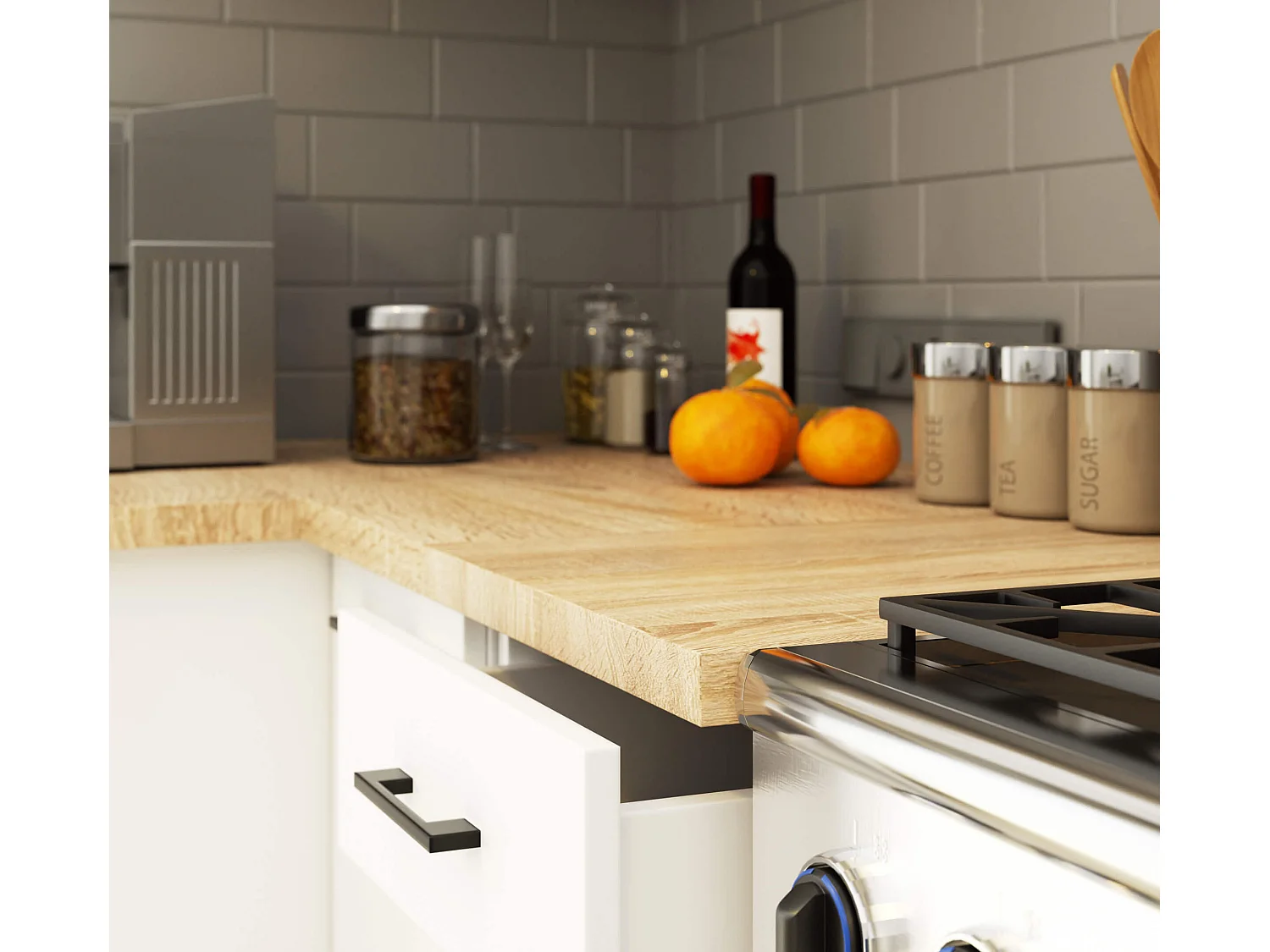 Complete Keuken, Keukenmeubelset OLIWIA met Verkblad 180 cm breed / Keukeneenheid zonder apparatuur / Beton Grijs - Wit / 180 x 203 x 46 cm