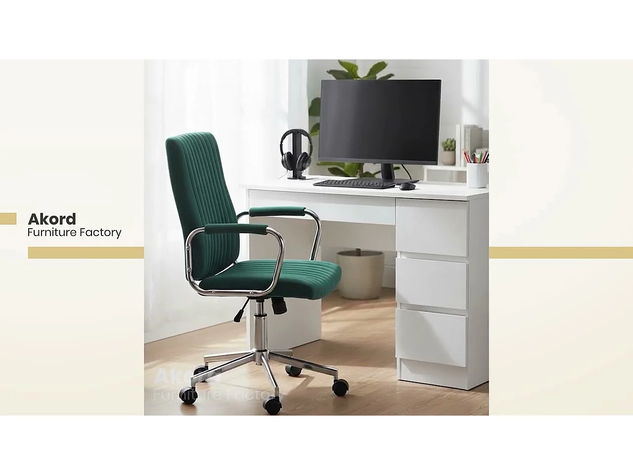 Silla de escritorio y de confidente giratoria con ruedas de terciopelo FD24 Verde Botella