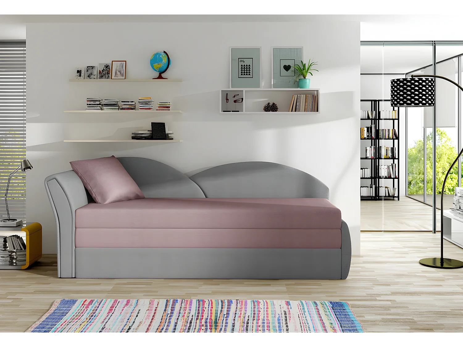 Lit Chind R (180x150)/Tissu-Gris&Rose