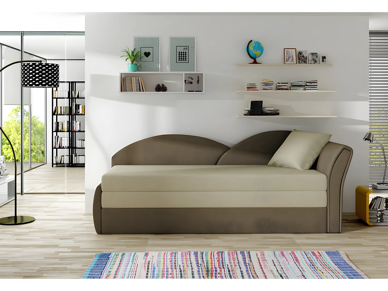 Lit Chind R (180x150)/Tissu-Marron&Beige