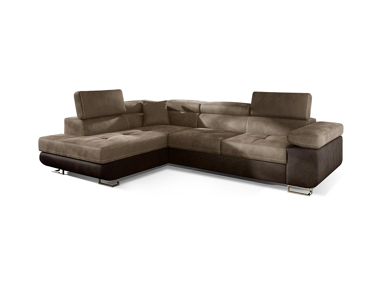 Canapé d'angle gauche convertible velours marron clair et marron foncé Marka 275cm