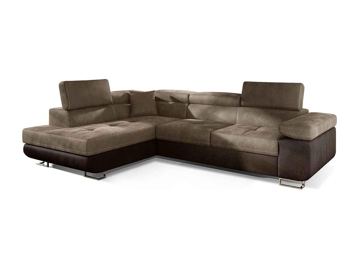 Canapé d'angle gauche convertible velours marron clair et marron foncé Marka 275cm