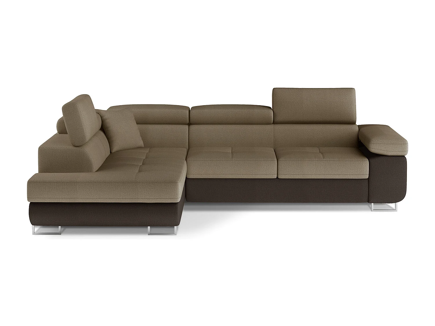 Canapé d'angle convertible velours MARKA - Coffre et appuis-tête réglables-Marron/Marron clair-angle gauche