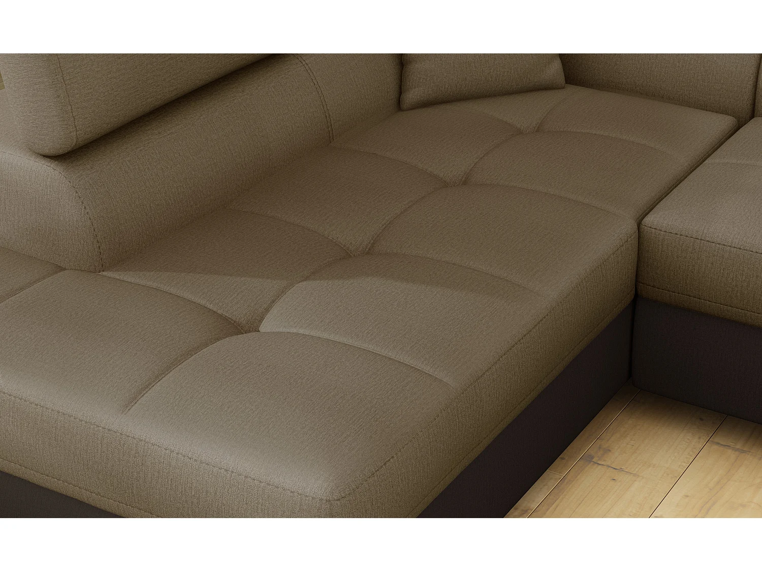 Canapé d'angle convertible velours MARKA - Coffre et appuis-tête réglables-Marron/Marron clair-angle gauche