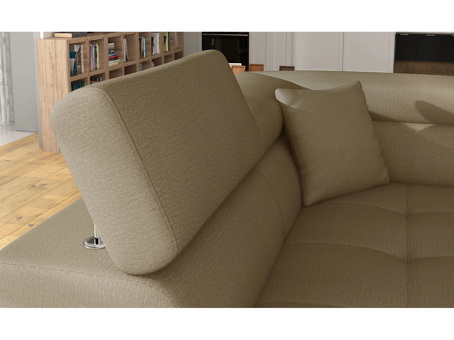 Canapé d'angle convertible velours MARKA - Coffre et appuis-tête réglables-Marron/Marron clair-angle gauche