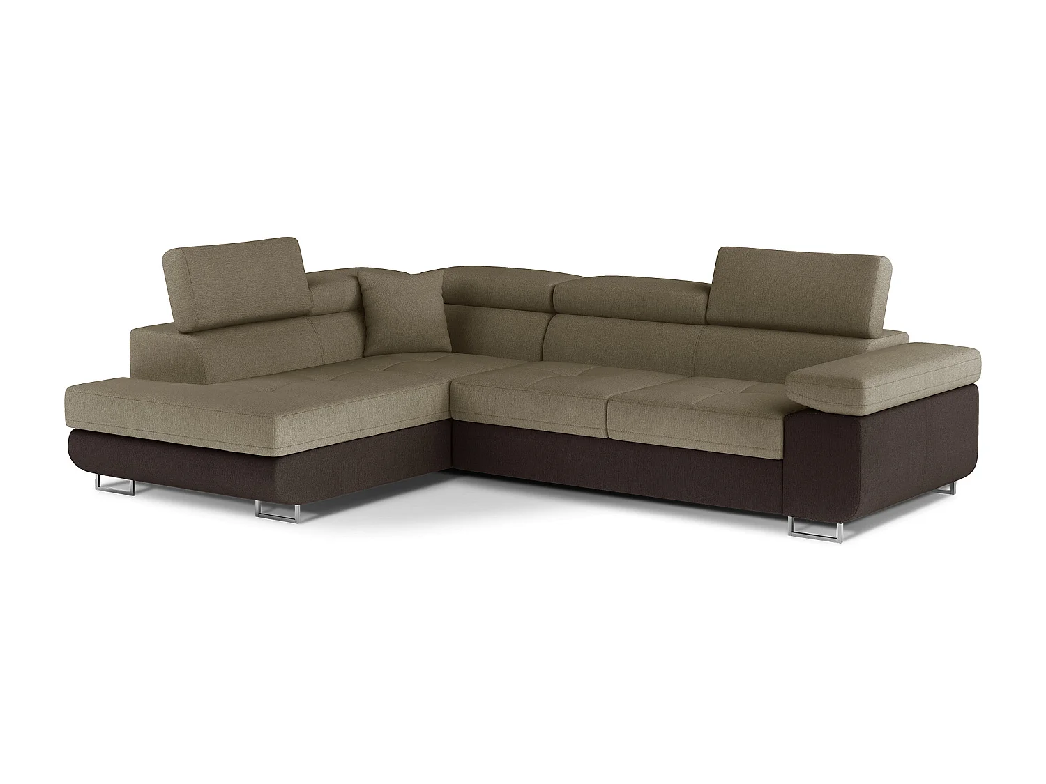 Canapé d'angle convertible velours MARKA - Coffre et appuis-tête réglables-Marron/Marron clair-angle gauche