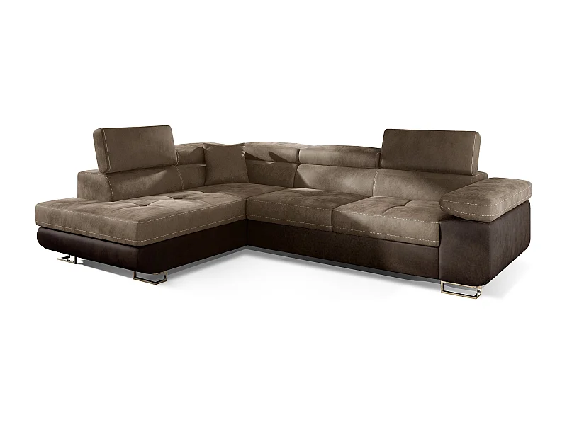 Canapé d'angle gauche convertible velours marron clair et marron foncé Marka 275cm