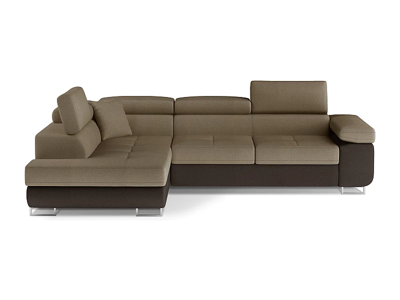 Canapé d'angle convertible velours MARKA - Coffre et appuis-tête réglables-Marron/Marron clair-angle gauche