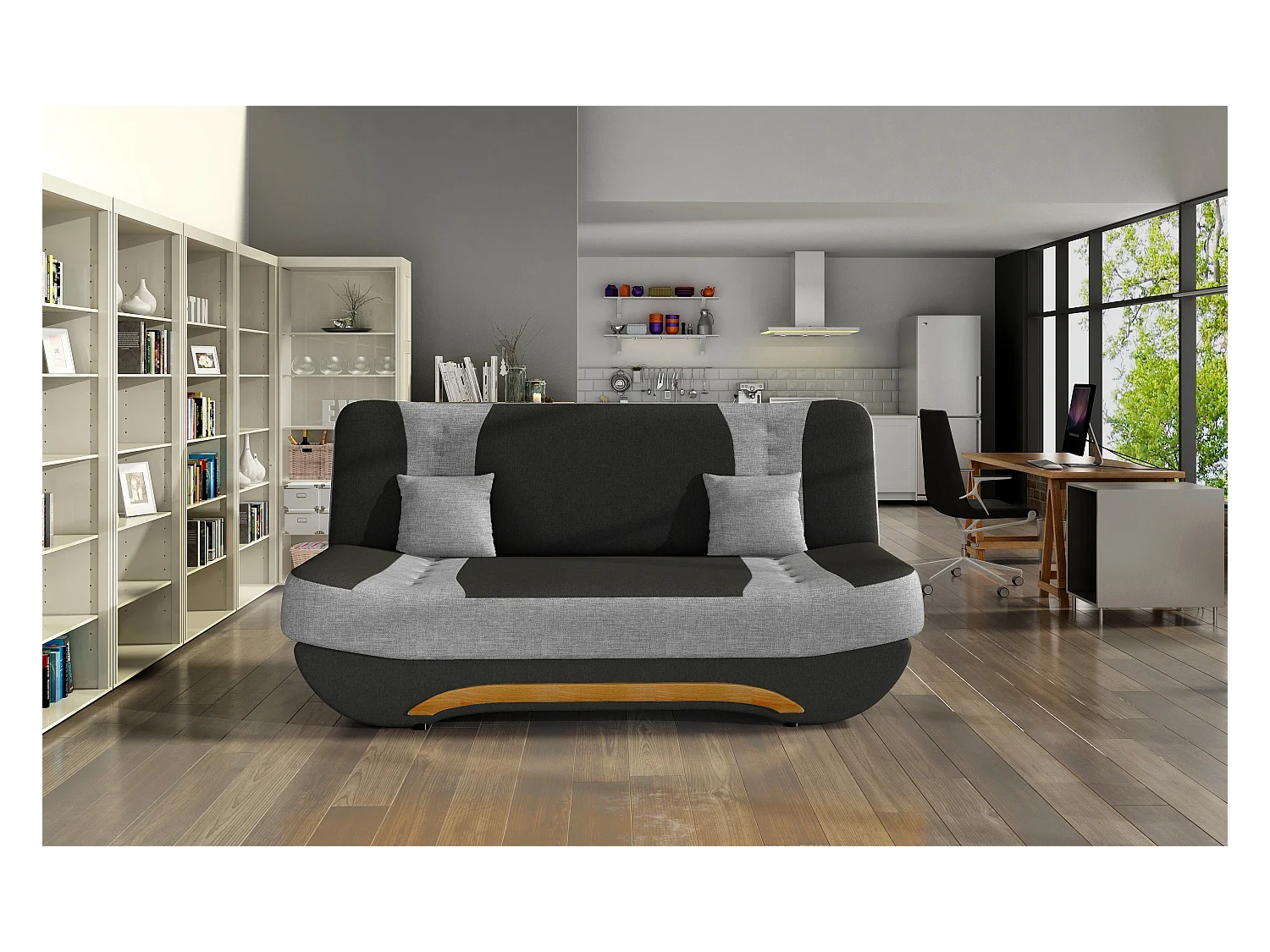 Canapé Eva (117x192) / En Stock/Tissu-Noir&Gris