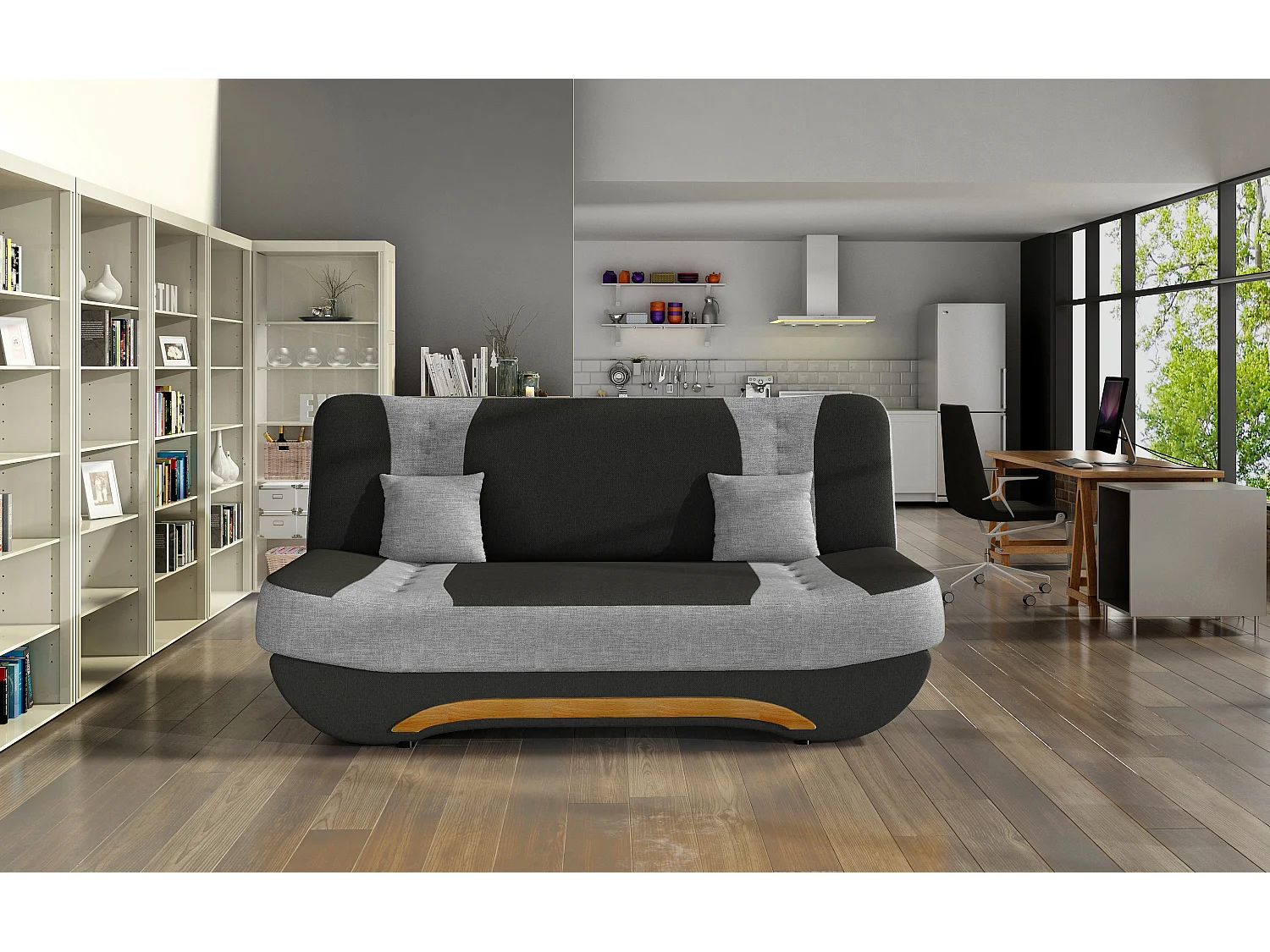 Couch Eva (117x192) / Ab Lager/Stoff-Schwarz&Grau