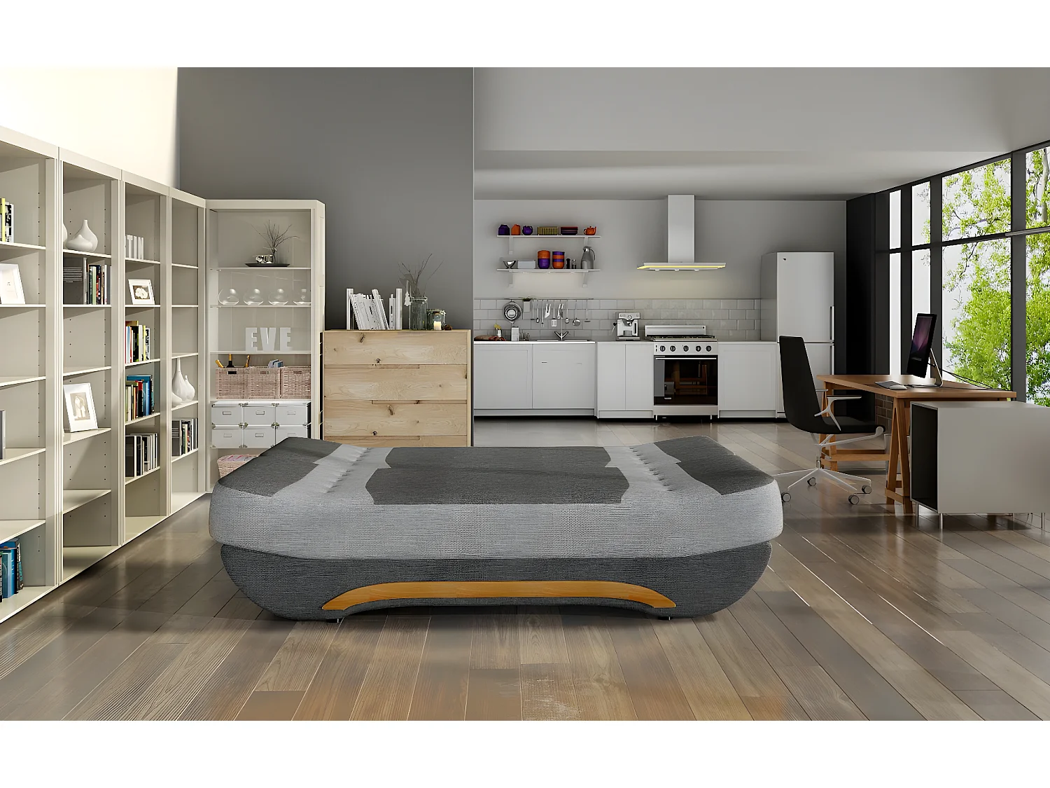 Canapé Eva (117x192) / En Stock/Tissu-Blanc