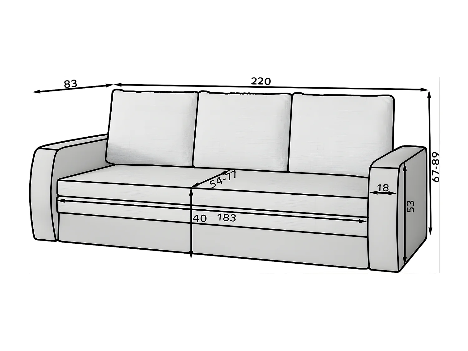 3 Pers. Divano Manila / In Magazzino/Tessuto-Antracite&Nero