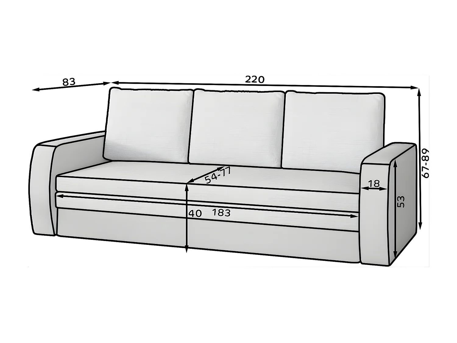 3 Pers. Divano Manila / In Magazzino/Tessuto-Antracite&Nero