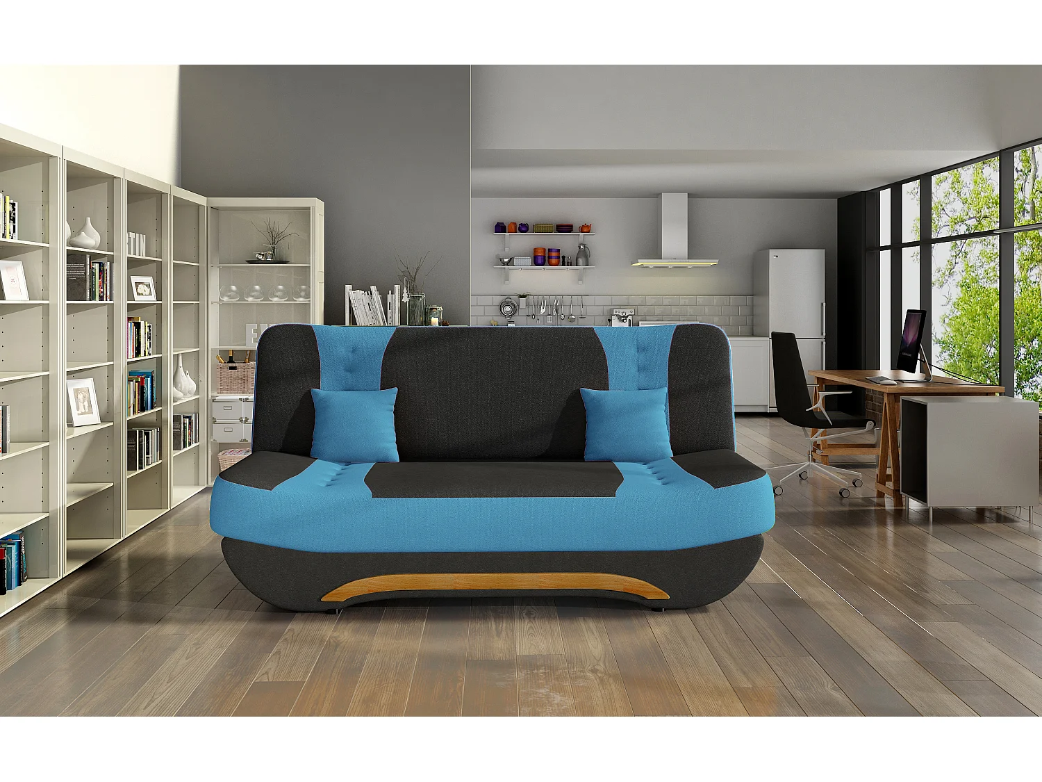 Canapé Eva (117x192) / En Stock/Tissu-Bleu