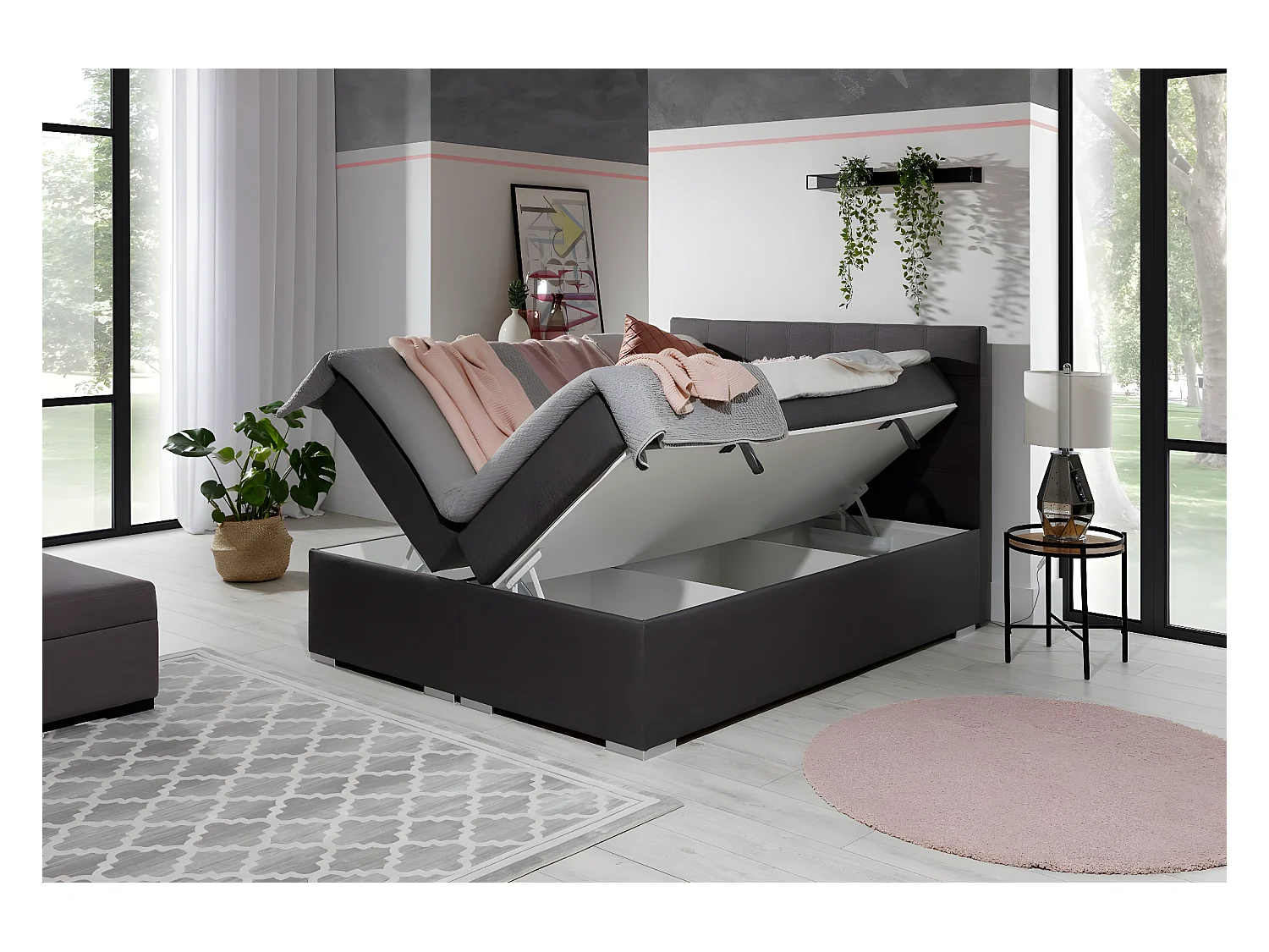 Boxspringbett Marie M/160x200/Stoff-Grau