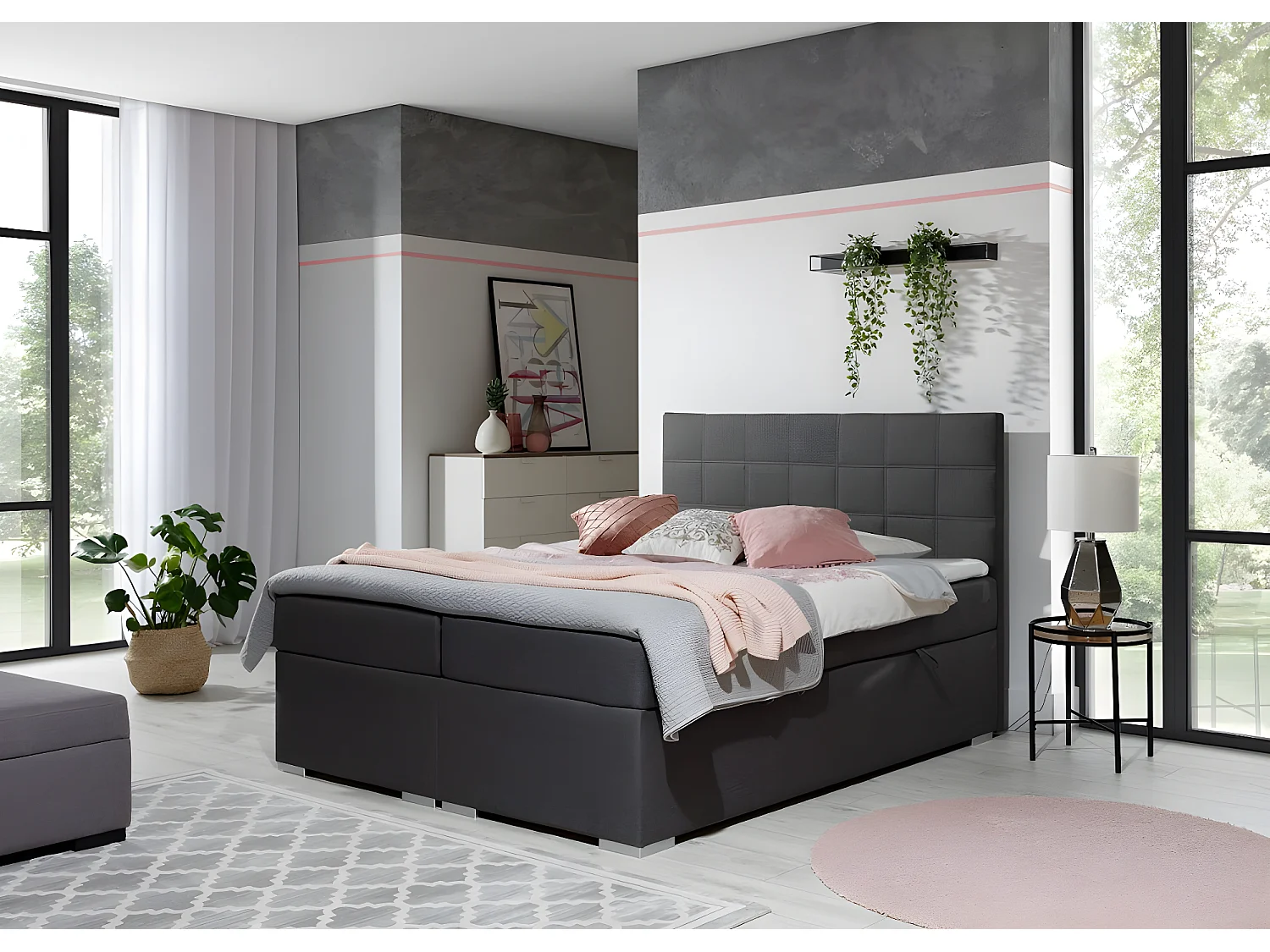 Boxspringbett Marie M/160x200/Stoff-Grau