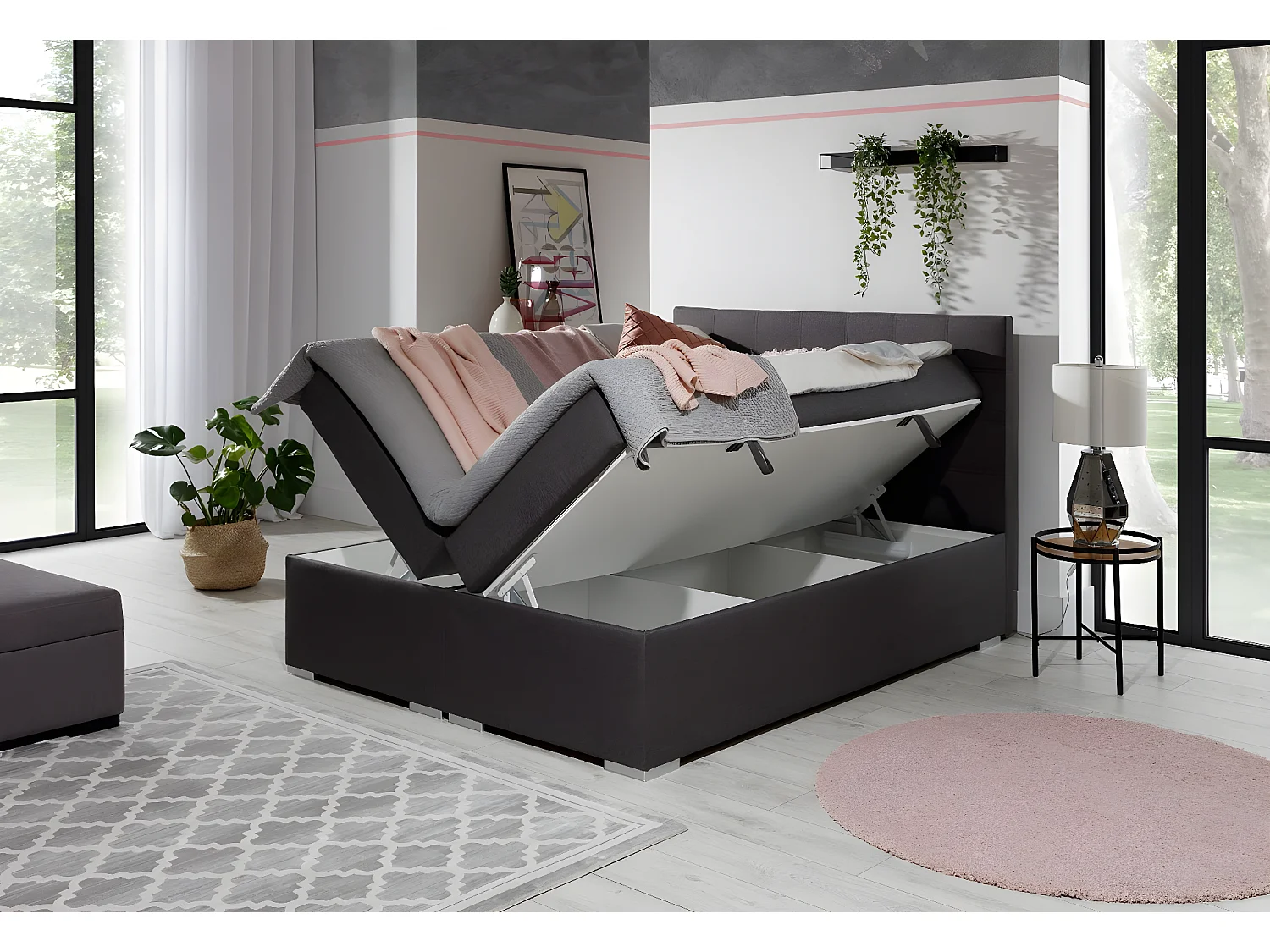 Box Spring Lit Marie L/180x200/Tissu-Gris