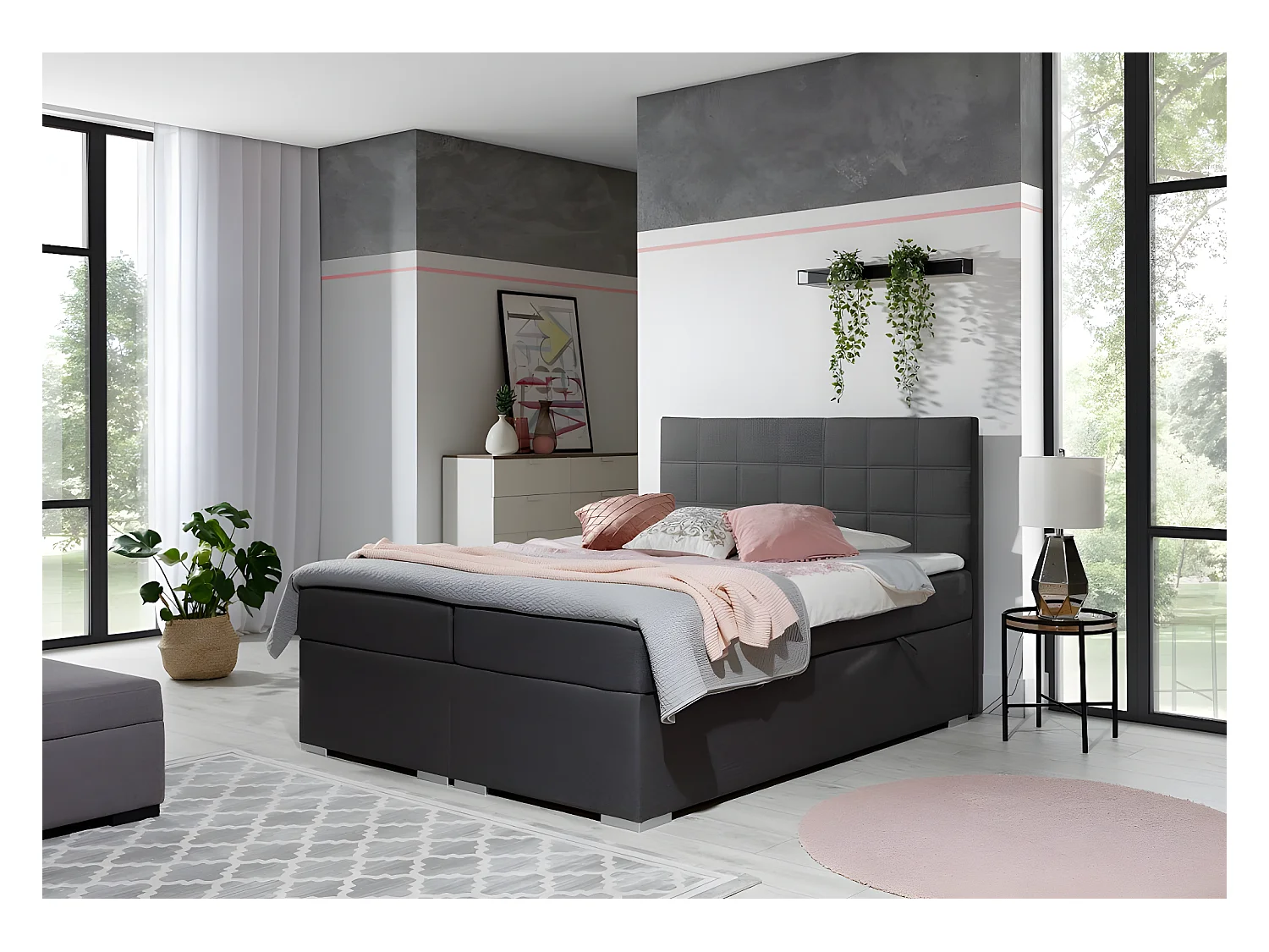 Box Spring Lit Marie L/180x200/Tissu-Gris
